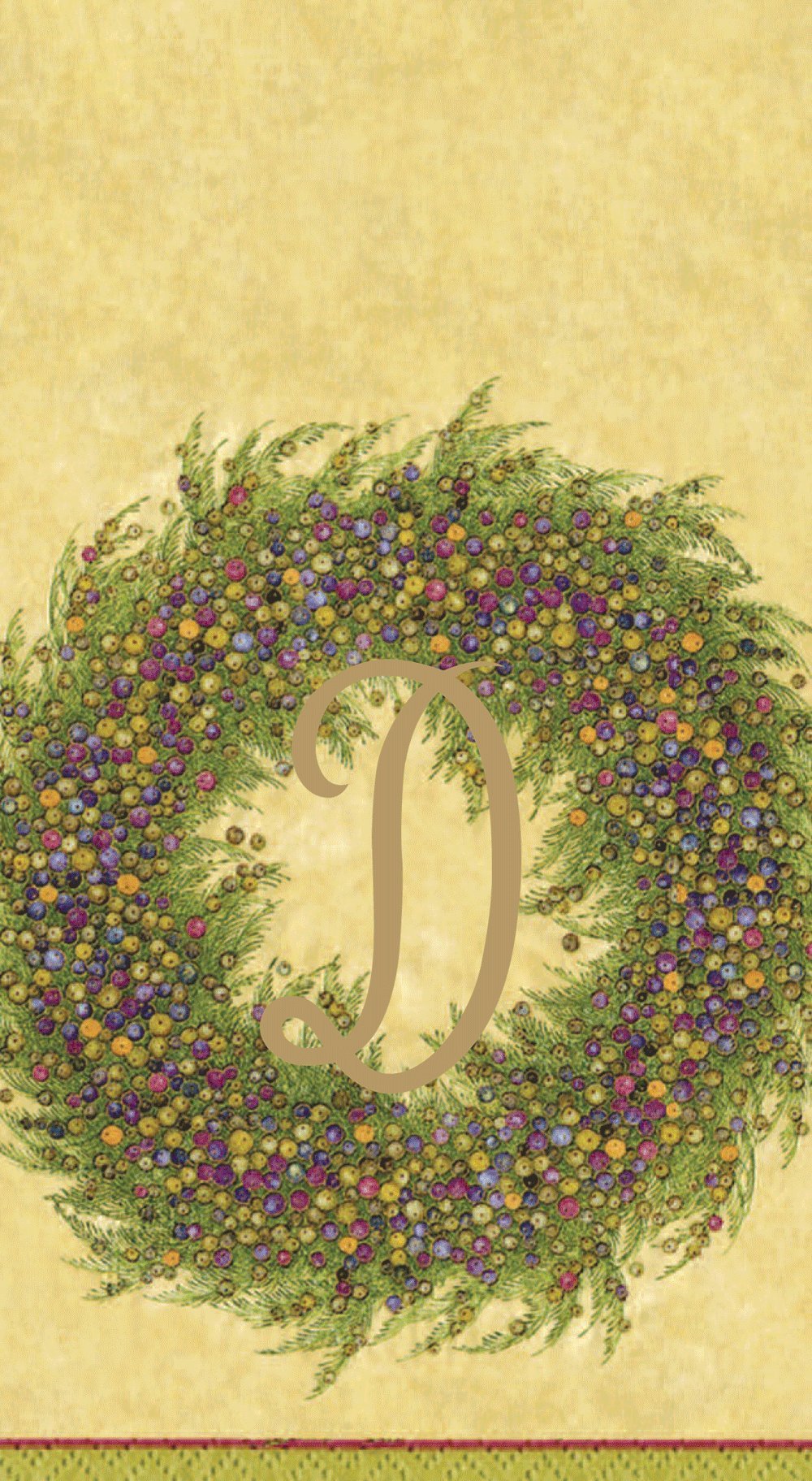 Caspari Berry Wreath Monogram Initial D Paper Guest Towels - Gold, Set of 18 - Perfect for Weddings, Bridal Showers & Elegant Dinner Parties