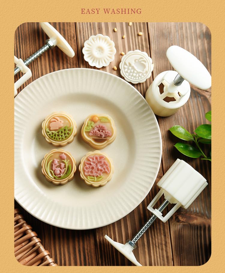 3D Moon Cake Mold Set - DIY Baking Cookie Stamps for Decorating Cakes, Pastries & Mooncakes | Medium Size (Flower C, FC4032) | Perfect for Mid-Autumn Festival, Home Baking & Holiday Treats