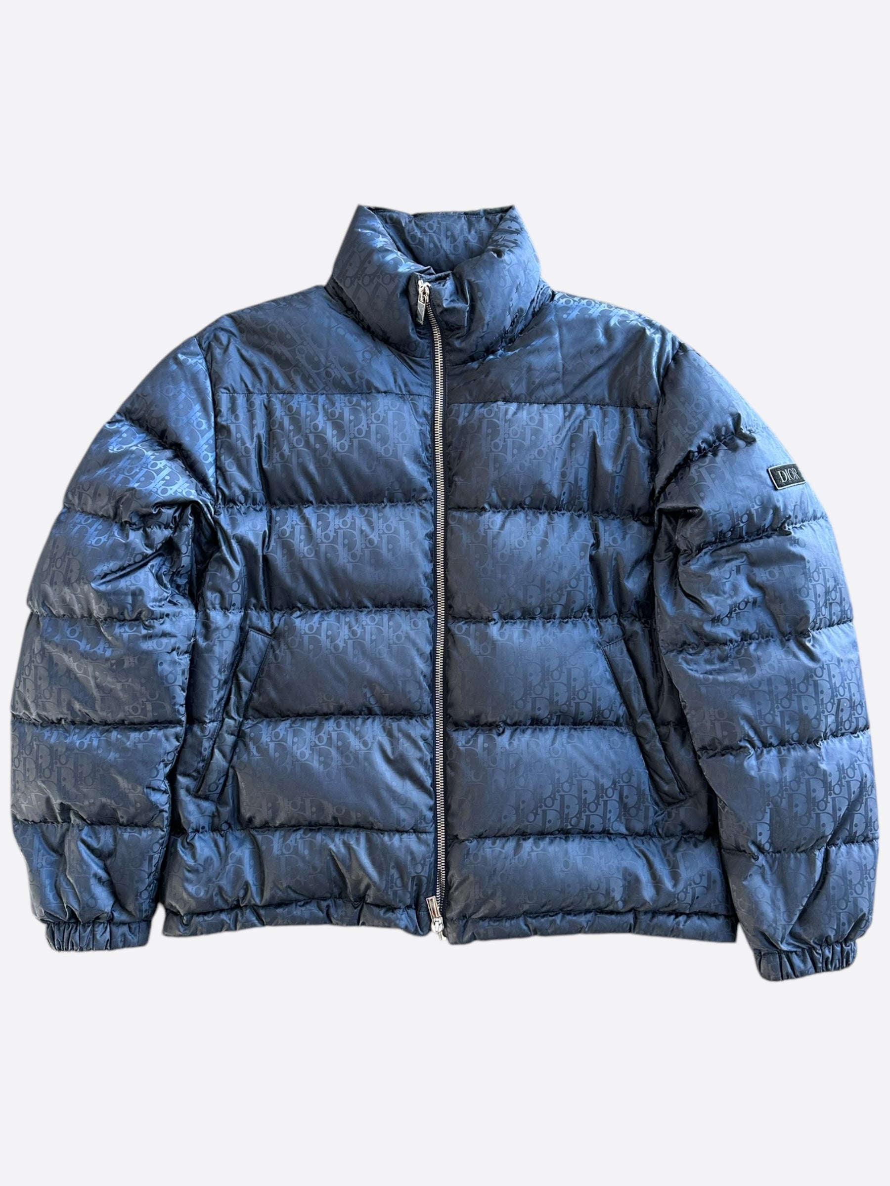 Dior Navy Oblique Puffer Jacket - Luxury Quilted Down Coat for Women | Winter Fashion Outerwear | Perfect for Cold Weather & Street Style