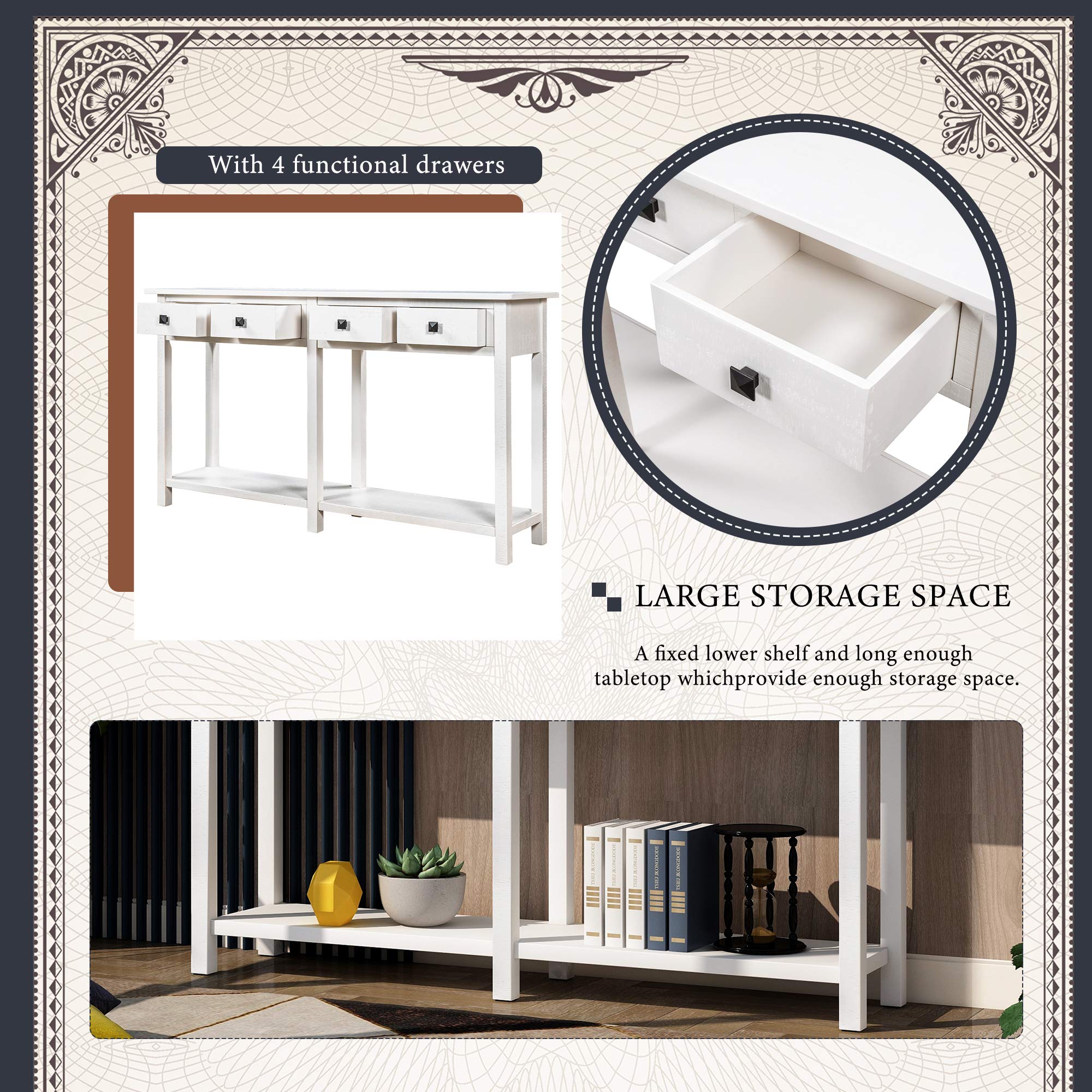 Rustic Brushed Texture Console Table with Drawer & Bottom Shelf - Sofa Table, Entryway Table for Living Room, Hallway, Dining Room (Ivory White) | Perfect for Home Decor, Small Space Storage & Entryway Organization