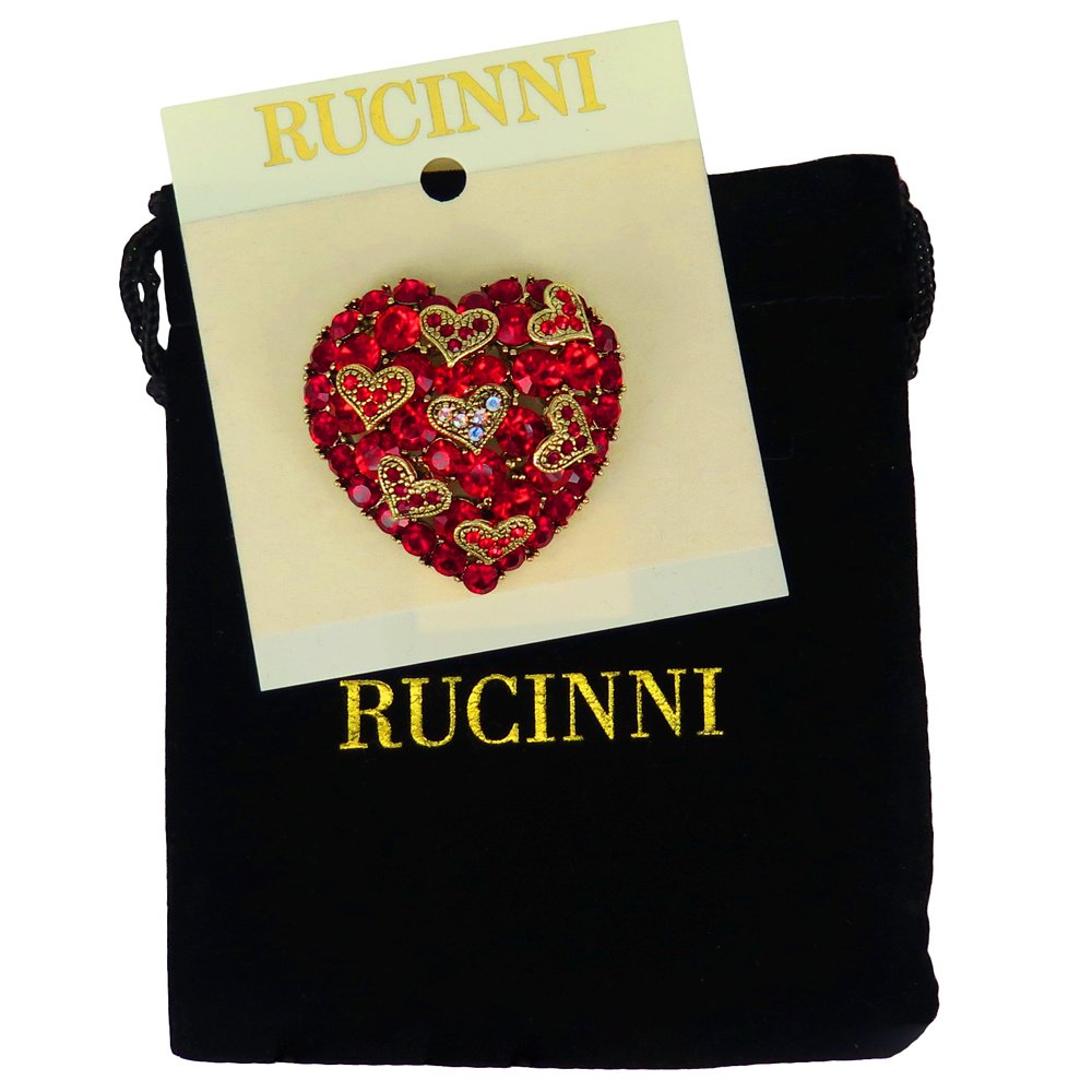 RUCINNI Antique Gold Heart Brooch with Crystals for Women - Elegant Gift for Weddings & Parties