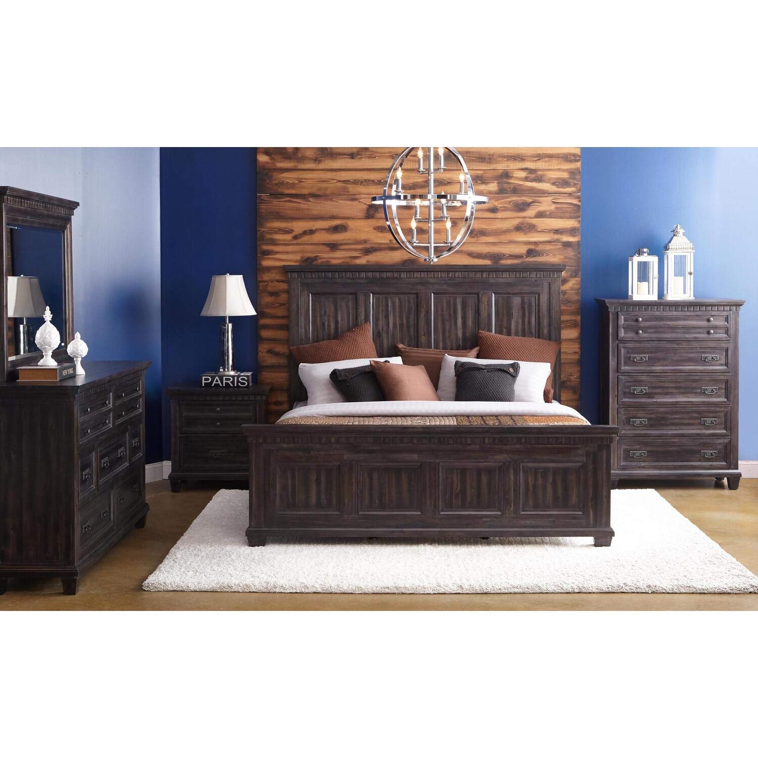 Picket House Furnishings Steele King Bed Frame - Modern Platform Bed with Wooden Slats for Bedroom, Living Room & Guest Room