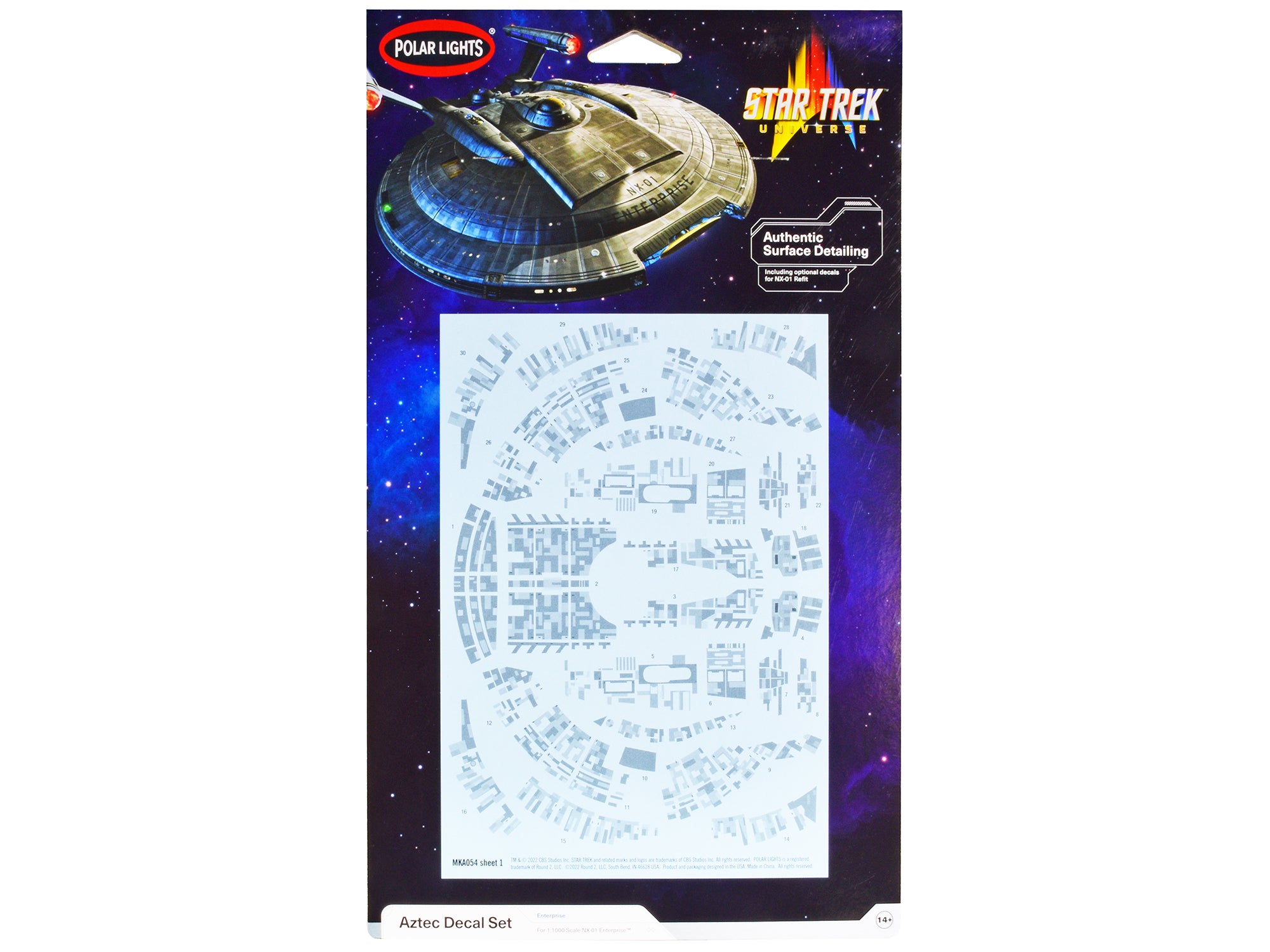 Star Trek Universe Aztec Decal Pack for NX-01 Enterprise Ship - 1/1000 Scale Model Kit by Polar Lights - Perfect for Sci-Fi Collectors & Model Builders