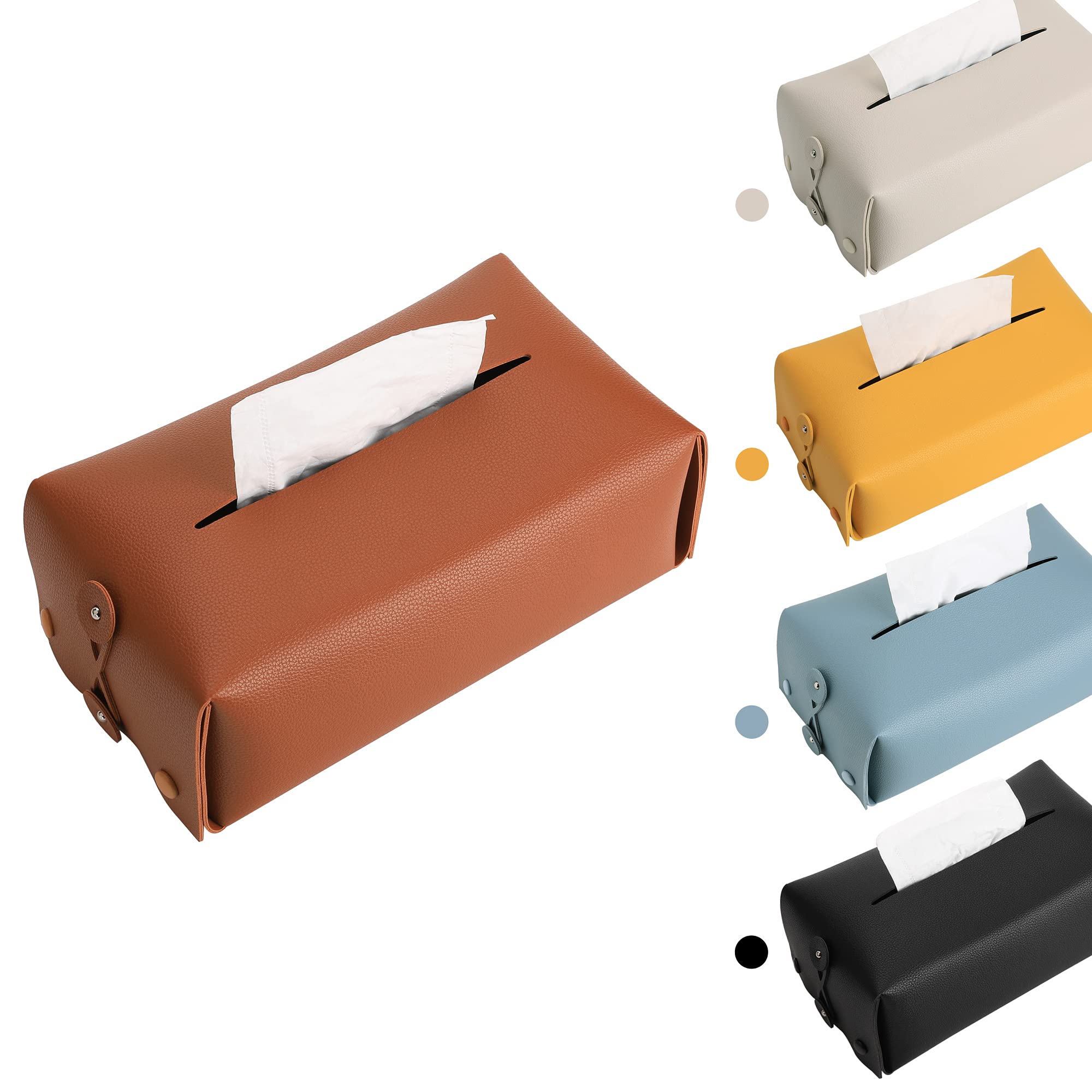 Premium Kevancho Leather Tissue Box Cover - Elegant Rectangular Tissue Holder for Car, Home, Bathroom, Office & Nightstands - Brown PU Leather Organizer for Desks & Tables | Perfect for Living Room Decor & Car Interior Accessories