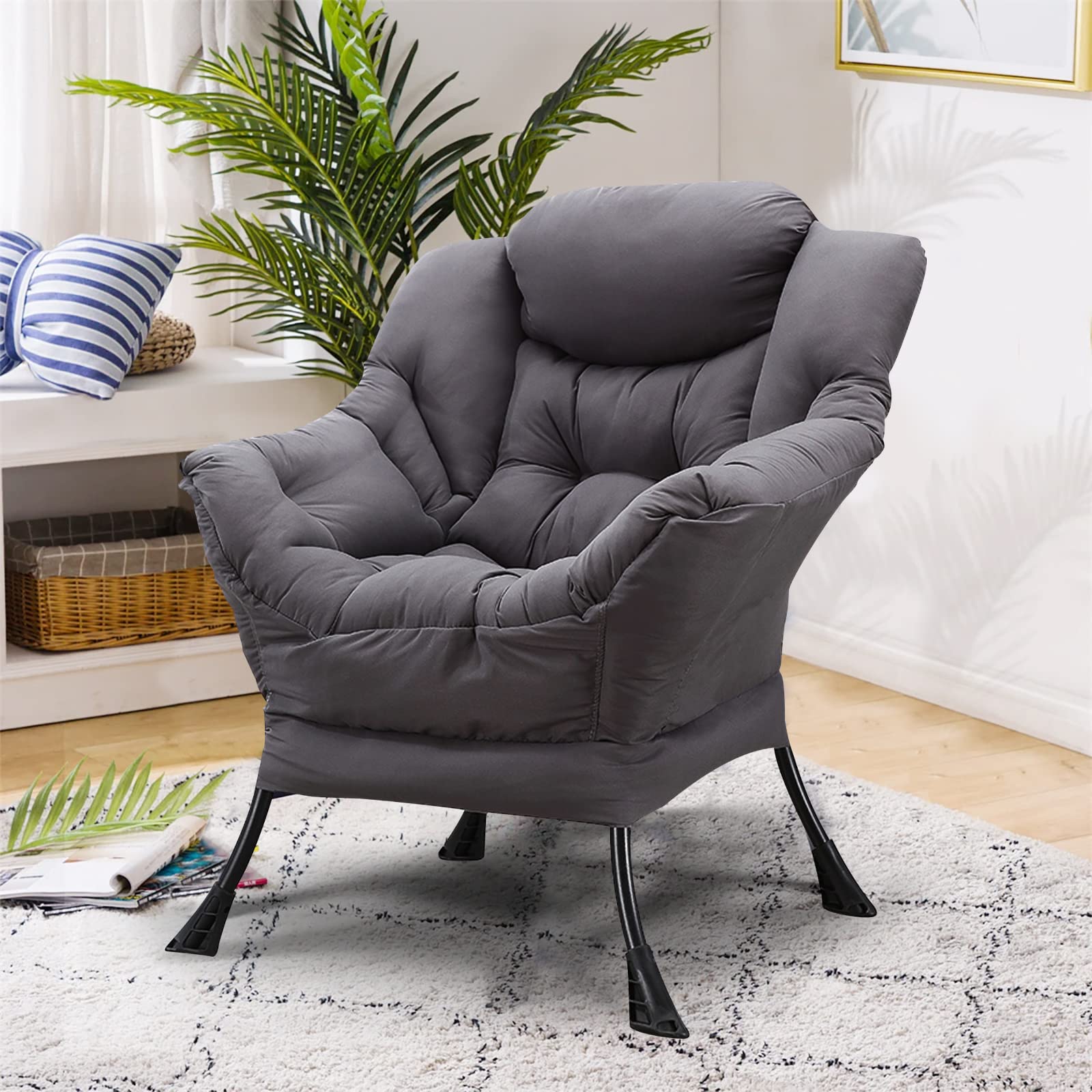 Modern Velvet Fabric Recliner Chair - Soft Upholstered Single Armchair with Side Pocket | Comfortable Accent Lounge Chair for Living Room, Bedroom & Office | Perfect for Relaxing, Reading & Watching TV (Grey)