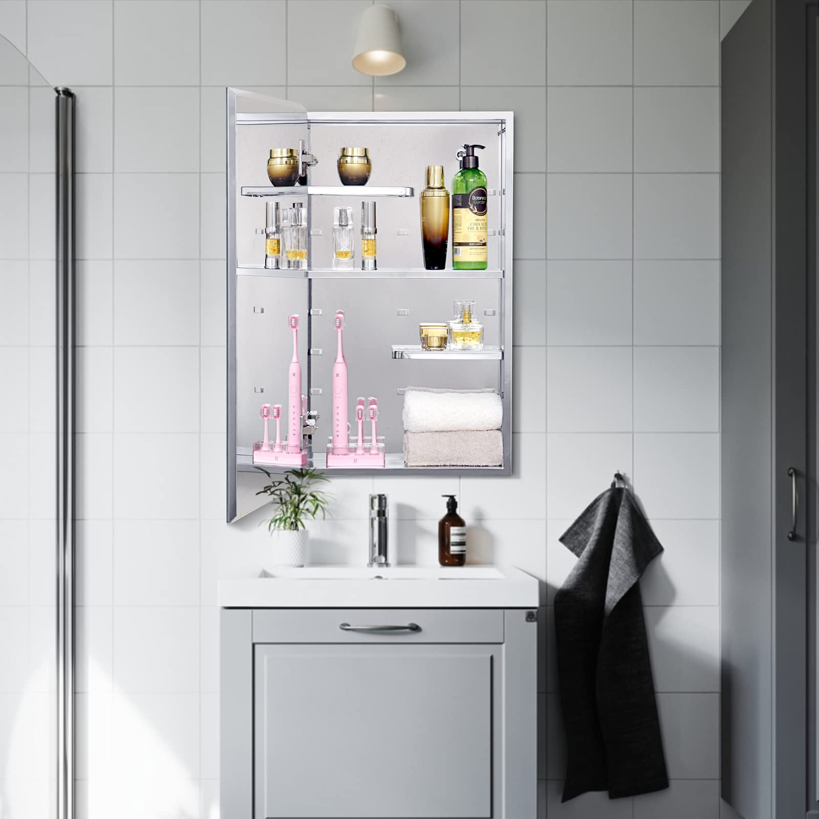 Stainless Steel Bathroom Wall Cabinet with Half Cut Shelves - 14.8 x 25.6 Inch Medicine Storage Cabinet for Bathroom, Living Room & Kitchen Organization - Perfect for Storing Toiletries, Medicines & Small Essentials