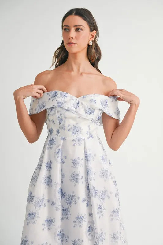 Floral Print Off Shoulder Maxi Summer Dress - Women's Boho Beach Dress for Vacation, Party & Casual Wear
