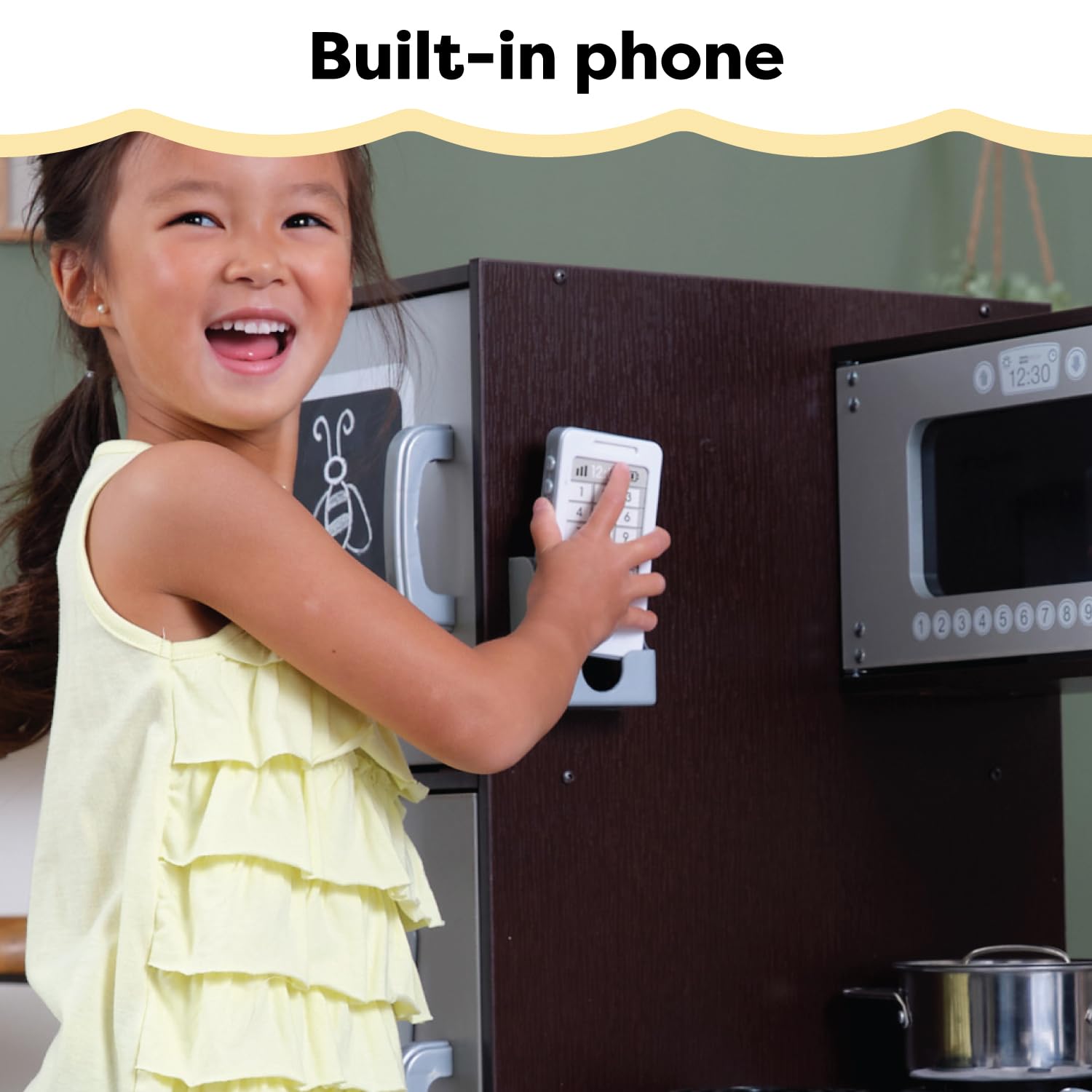 KidKraft Uptown Espresso Wooden Play Kitchen Set with Play Phone, Chalkboard & Towel Rack - Pretend Cooking Toy for Toddlers & Kids - Perfect for Imaginative Play, Birthday Gifts & Preschool Learning