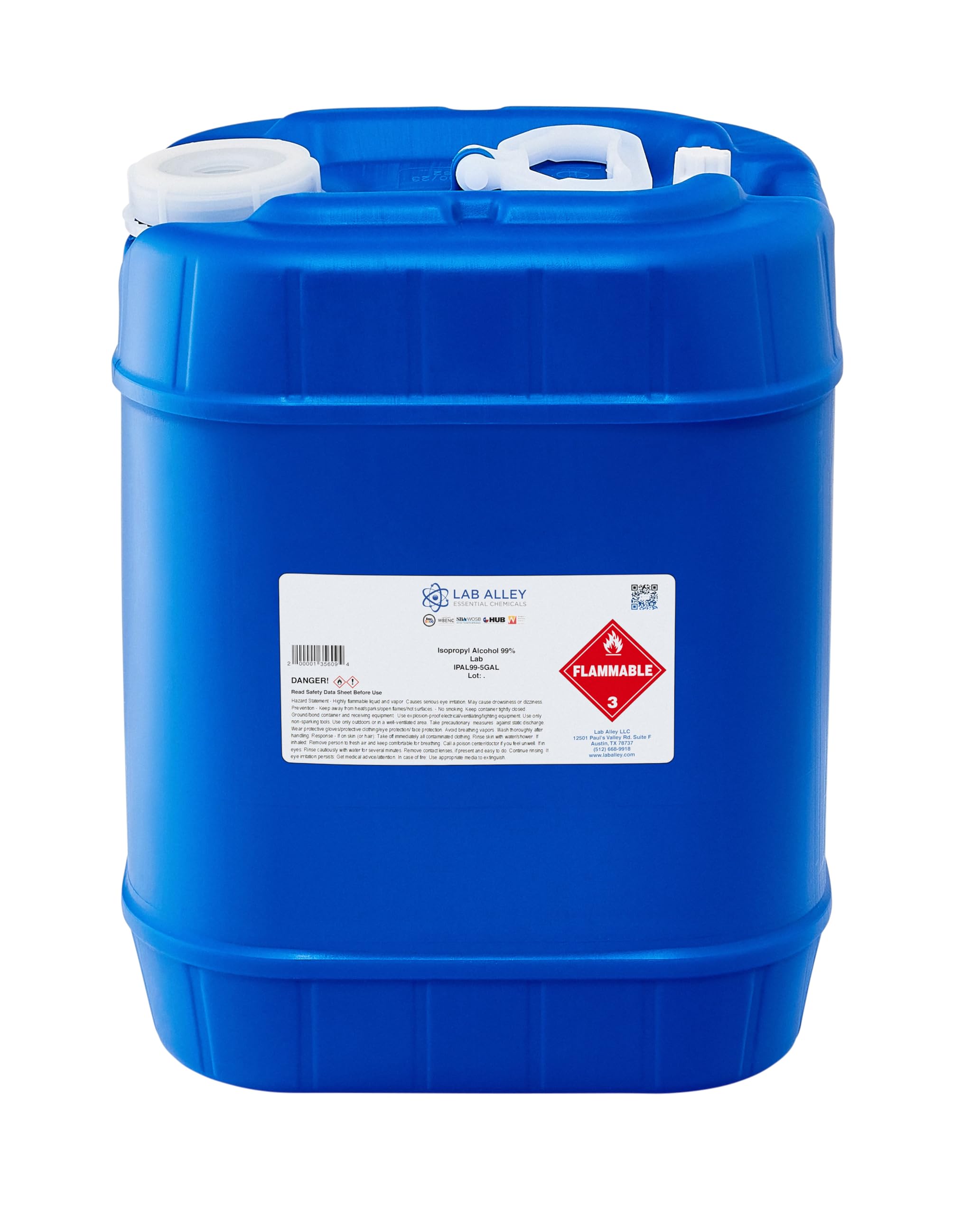 99.8% Pure Isopropyl Alcohol (IPA) - 5 Gallons Lab Grade for Electronics Cleaning, Medical Disinfection & Scientific Research | Ideal for PCBs, 3D Printing & Surface Sanitizing