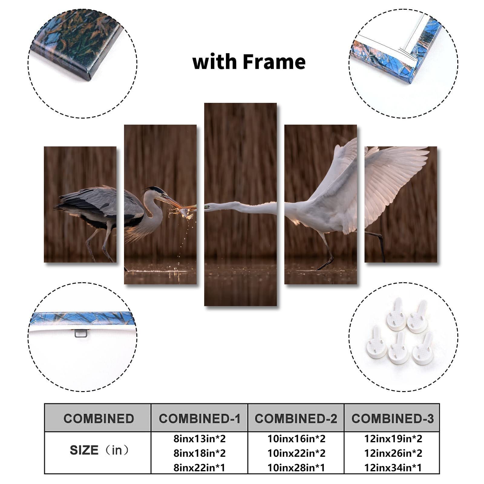 5-Piece Canvas Wall Art Set - Heron Birds Painting 40