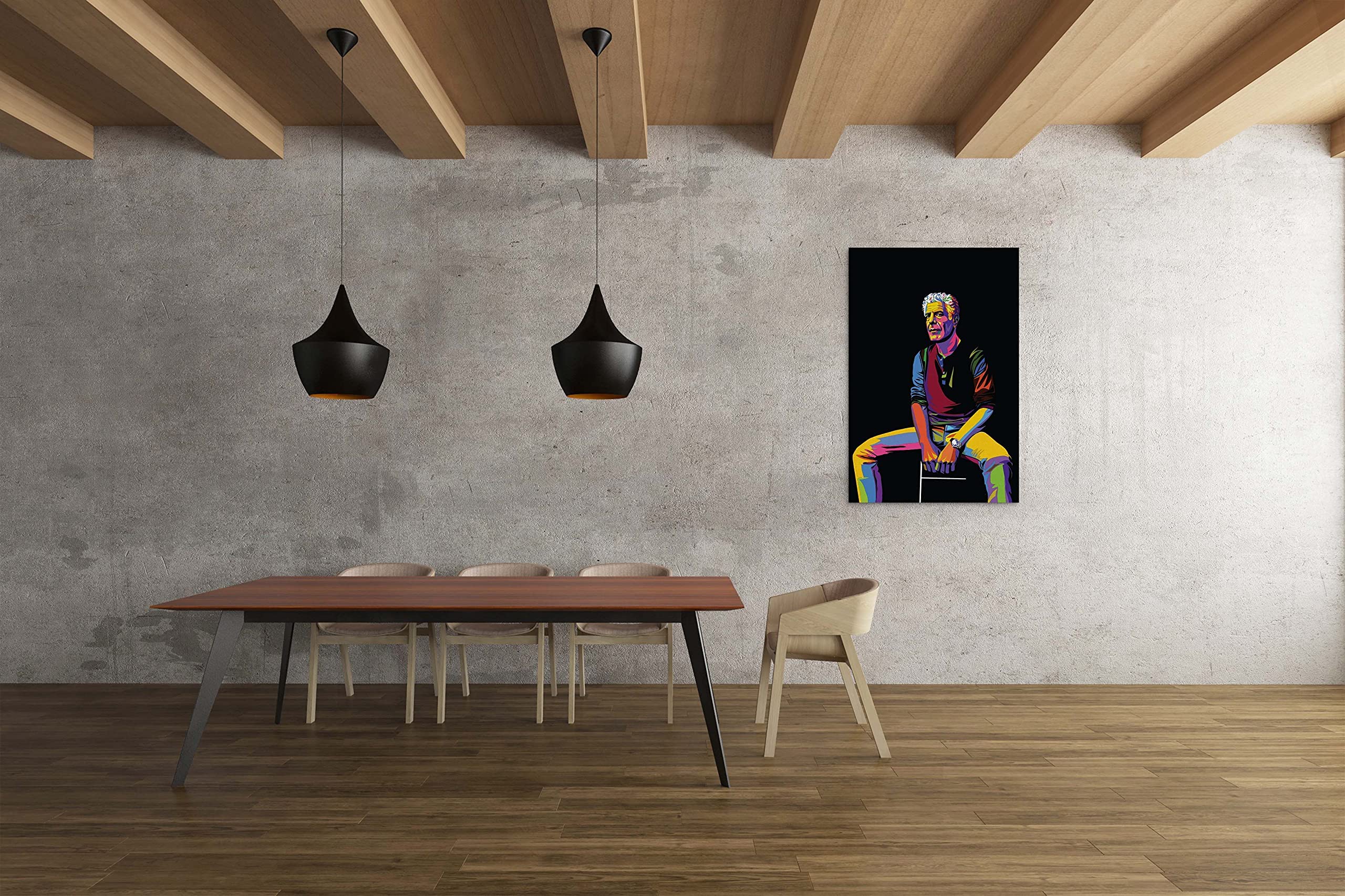 Anthony Bourdain Mighty Framed Pop Art Canvas - 24x36 Inch Ready to Hang Wall Decor with Black Floater Frame - Modern Home Office & Living Room Artwork