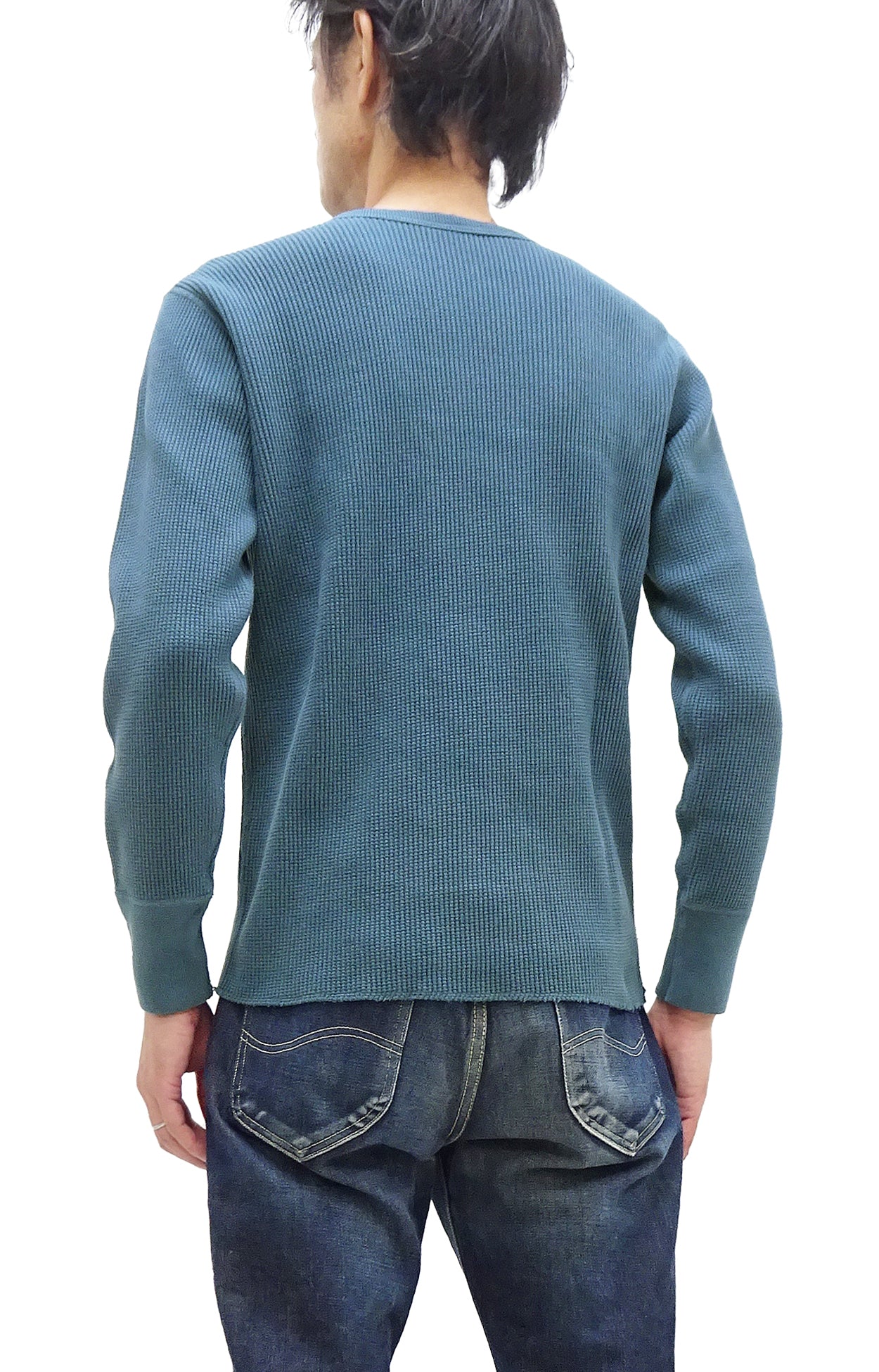 Studio D'artisan Men's Waffle Knit Thermal T-Shirt - Heavyweight Long Sleeve Crew Neck Casual Tee in Faded Blue (Style 9936) | Perfect for Winter Layering, Outdoor Activities & Everyday Wear