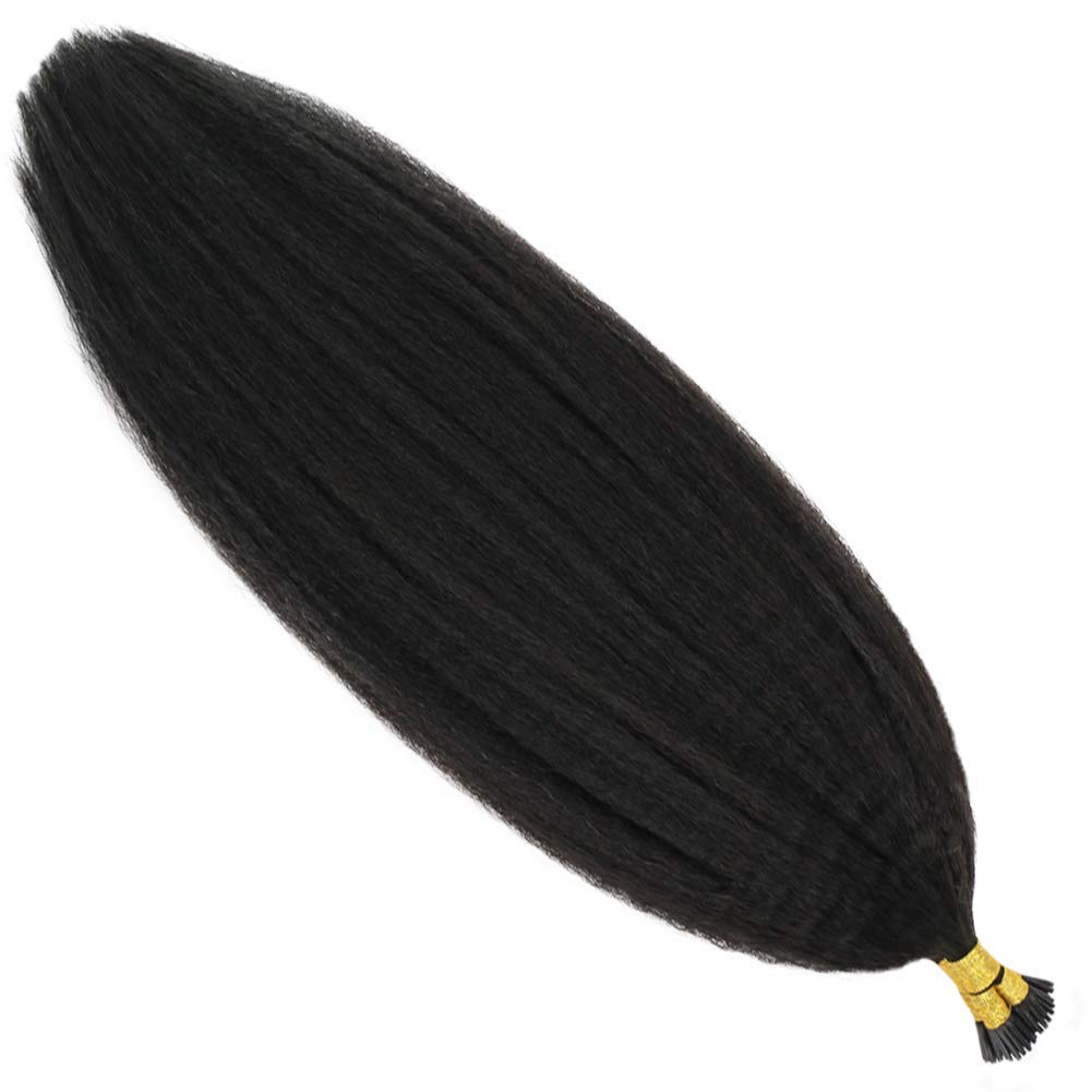 Kinky Straight Human Hair I-Tip Extensions - 100 Strands (1g/Strand) 22 Inch Natural Color Pre-Bonded Hair Extensions for Black Women | Perfect for Protective Styling, Weddings & Everyday Glam