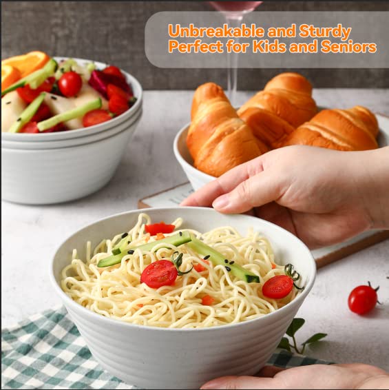8-Pack Unbreakable Wheat Straw Cereal Bowls - 36oz Microwave & Dishwasher Safe Soup, Salad, Rice, Noodle, Oatmeal Bowls for Kitchen | Perfect for Family Meals, Camping & Dorm Use