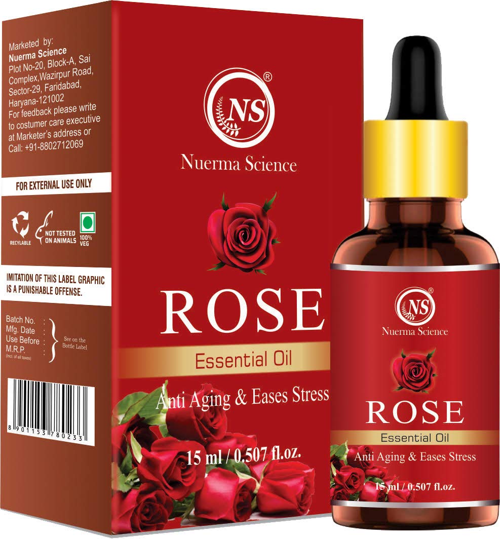 Nuerma Science 100% Pure Rose Essential Oil - 15ml for Stress Relief, Skin Care & Aromatherapy | Perfect for Massage, Diffusers & DIY Beauty Products