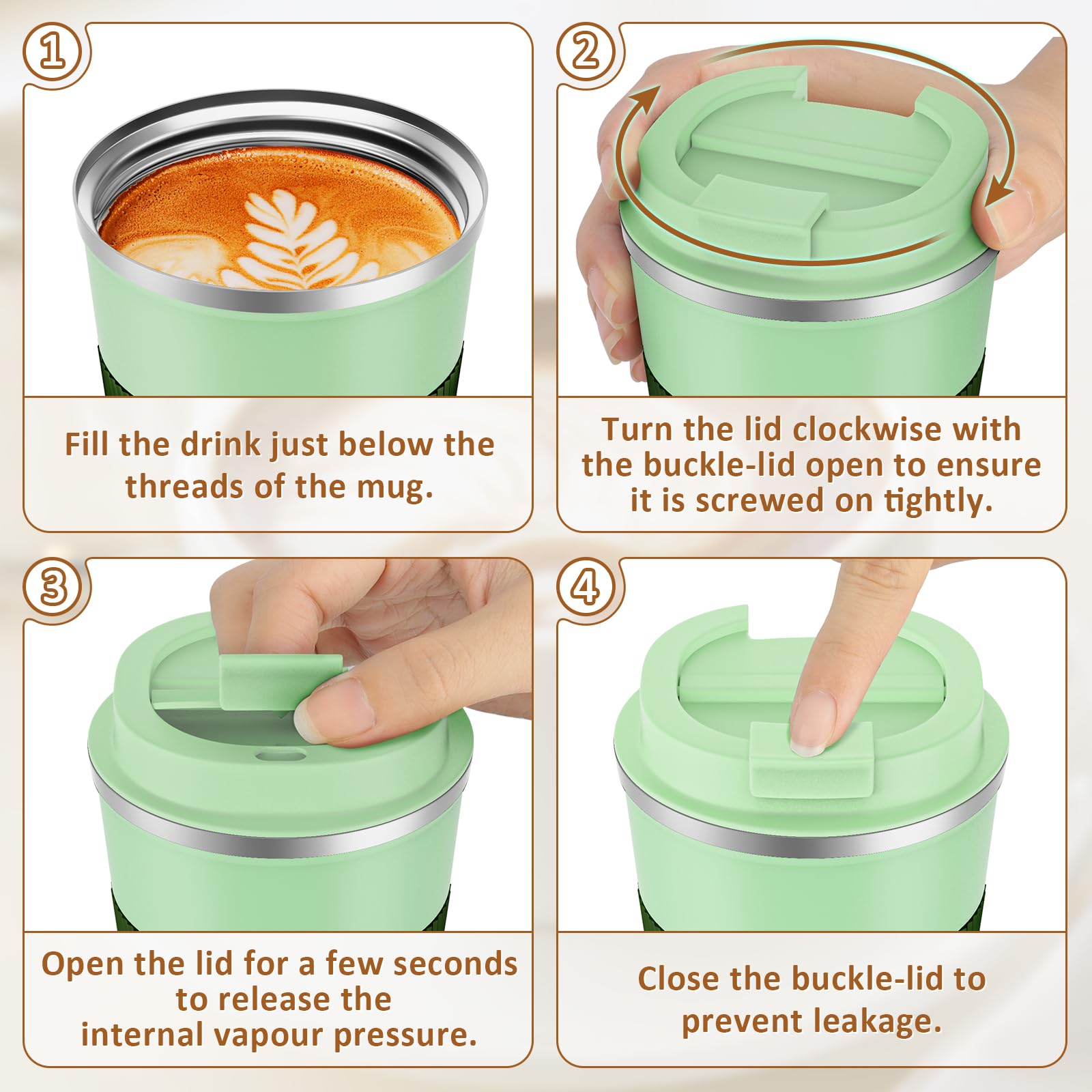 KETIEE 12oz Vacuum Insulated Stainless Steel Travel Coffee Mug - Leakproof Lid, Double Wall Thermal Tumbler for Hot & Cold Drinks - Reusable Coffee Cup for Commuting, Camping & Office (Green)