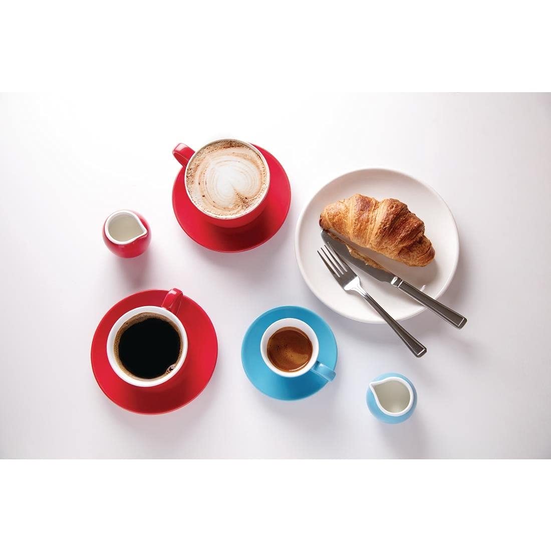 Olympia Cafe Espresso Cups Set - 12pc 100ml (3.5oz) Porcelain Coffee & Milk Jugs in Red - Perfect for Home, Office & Restaurant Use