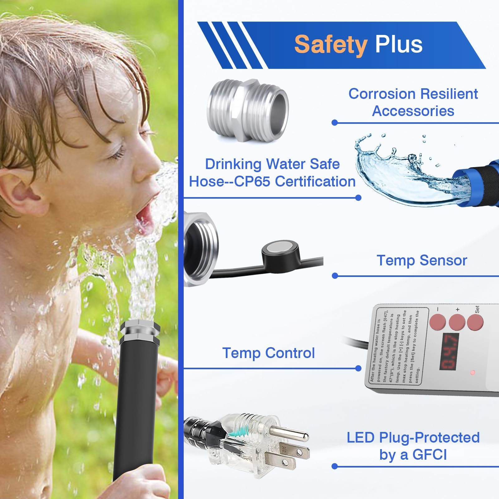 30FT RV Heated Drinking Water Hose with Temperature Control - Freeze Protection Down to -40°F/-40°C, Electric Heated Water Hose for RV, Camping, Boat & Winter Outdoor Use - Perfect for Cold Weather Camping, Boating & RV Travel