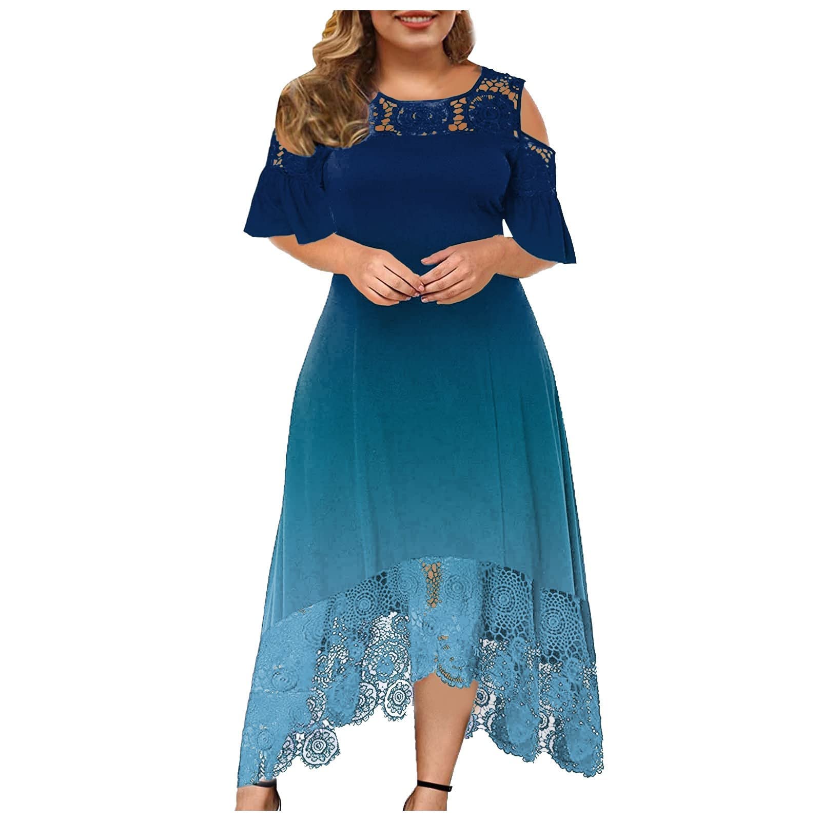 Elegant Plus Size Women's Lace Short Sleeve Off Shoulder Cocktail Wedding Midi Dress - Perfect for Bridal Showers, Garden Parties & Formal Events