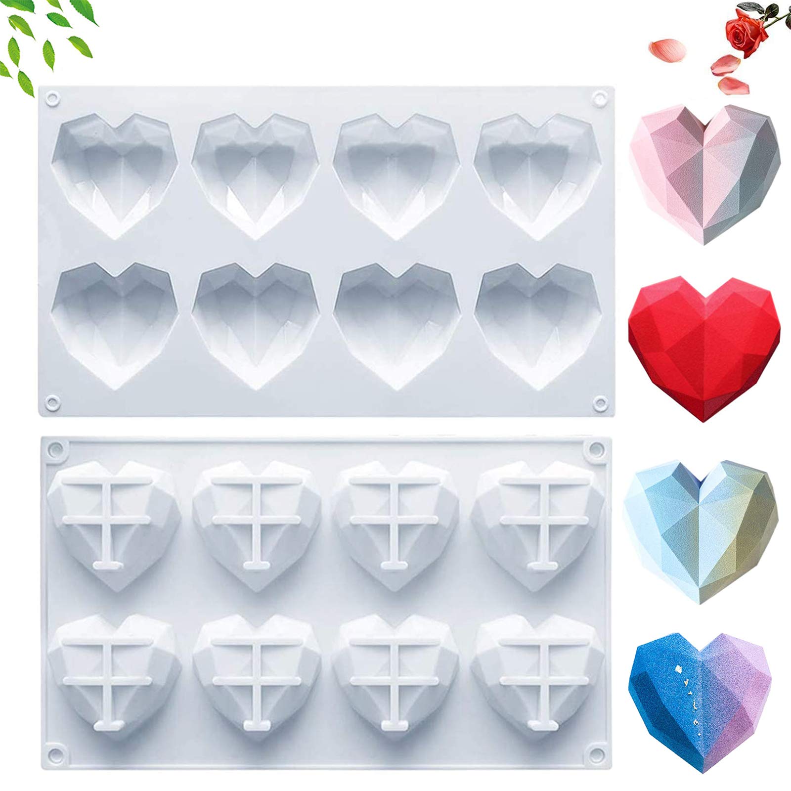 Premium Diamond Heart Silicone Molds for Chocolate, Cake Pops & Candy - 2 Pack Large Valentine's Baking Molds for Hot Chocolate Bombs, Cakesicles & DIY Desserts - Perfect for Romantic Gifts, Party Treats & Holiday Baking