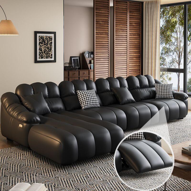 L Shape Sofa Chaise with USB Port - Modern Black Upholstery 4-Piece Sectional Set - Left-Facing Chaise Lounge with Sloped Arms - Perfect for Living Room, Home Theater & Small Spaces