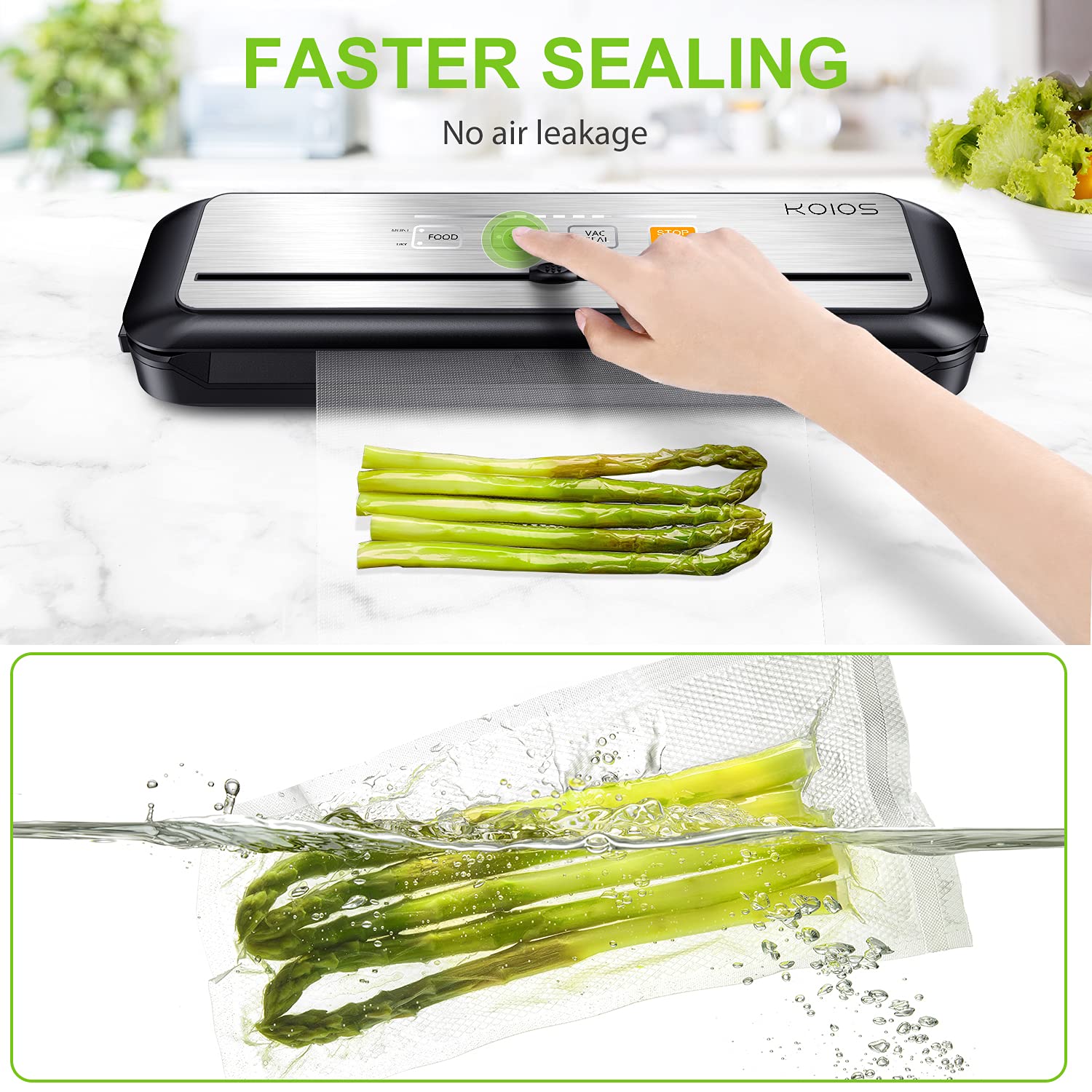 KOIOS 90Kpa Automatic Vacuum Sealer Machine with Cutter - 8-in-1 Food Saver for Dry & Moist Foods | Compact Design, LED Indicator, Pulse Function | Includes 10 Vacuum Bags | Perfect for Meal Prep, Sous Vide & Food Storage (Silver)