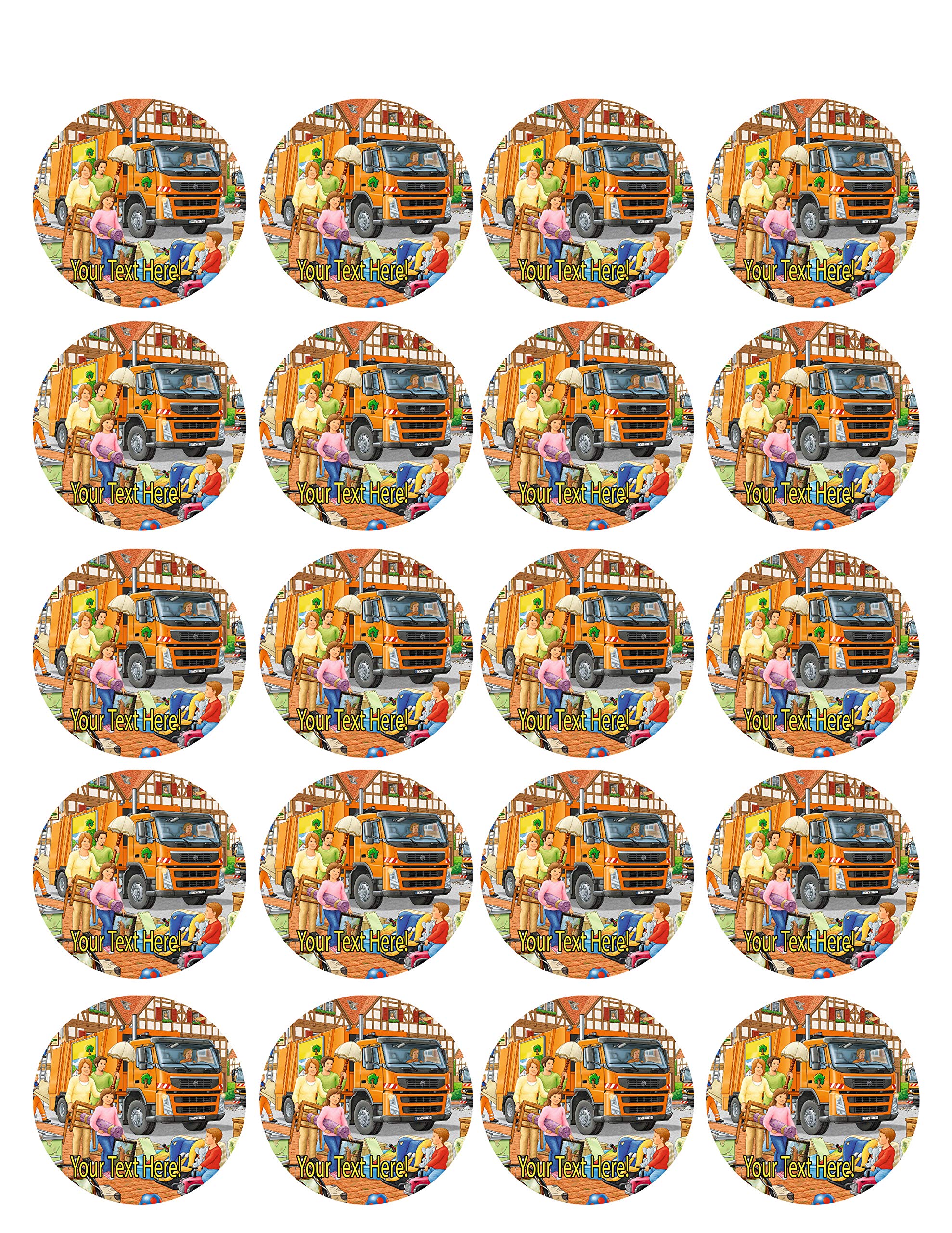 Edible Garbage Truck Cupcake Toppers - 1.8 Inch Mini Cake Decorations (20 Pieces/Sheet) - Perfect for Kids Birthday Parties, Construction Theme Cakes & DIY Baking Projects