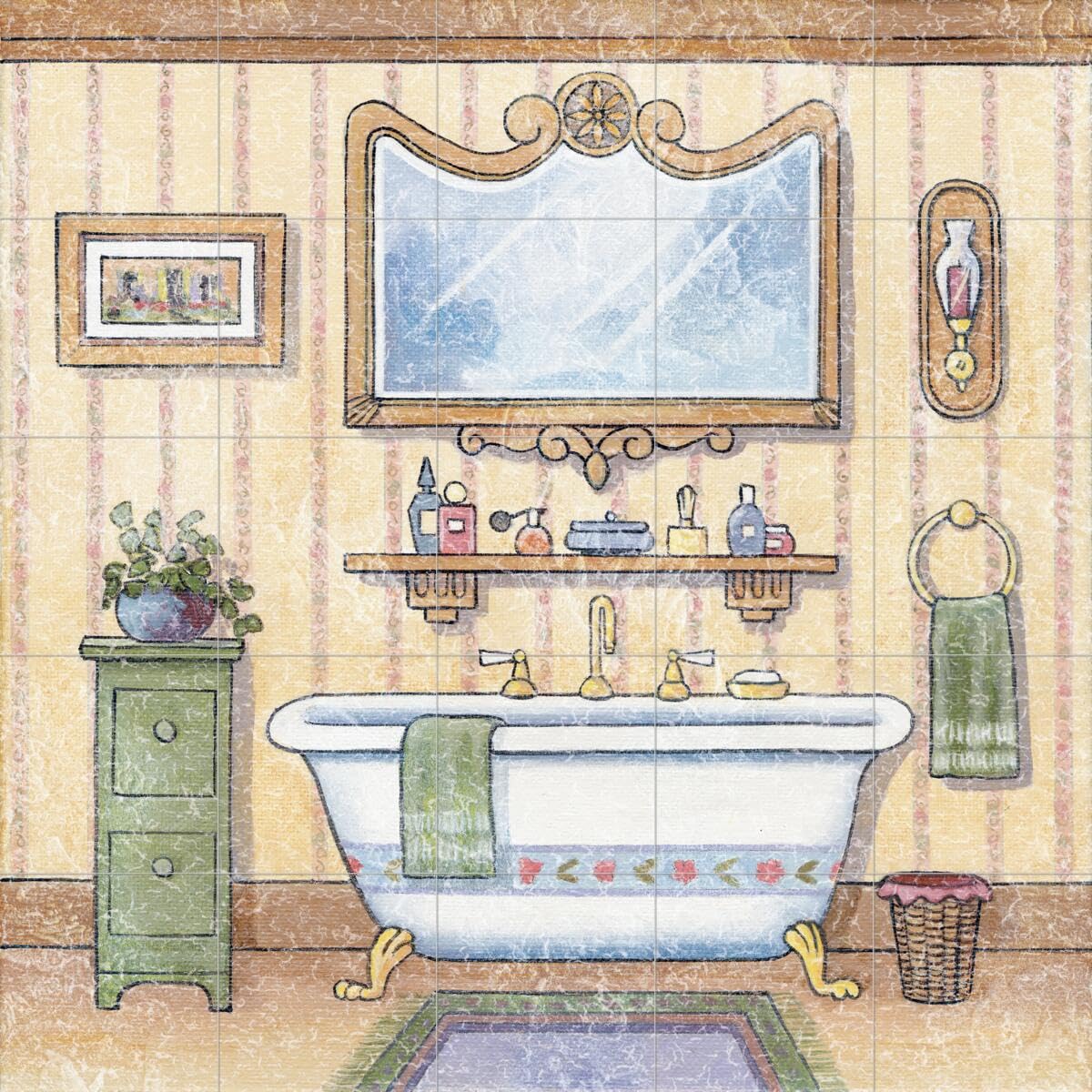 Vintage Ceramic Backsplash Tile Mural for Bathroom, Kitchen & Shower - John Zaccheo Design - Waterproof & Durable Wall Decor for Home Renovation