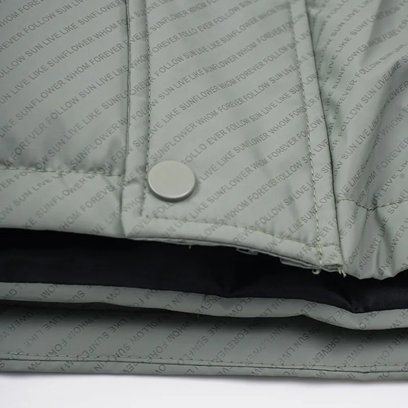 American Style Men's Cotton Jacket - Stand Collar Patchwork Letter Print Contrast Color Thick Padded Coat CPG2529 | Winter Outerwear for Casual Wear & Street Fashion