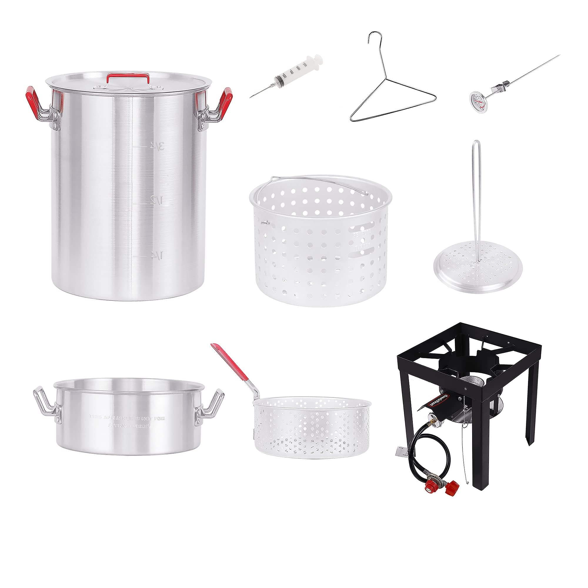 CreoleFeast TFS3010 Propane 30 Qt. Turkey Fryer & 10 Qt. Fish Fryer Boiler Steamer Set - 50,000 BTU Outdoor Burner for Backyard Cooking, Camping, Tailgating & Holiday Feasts