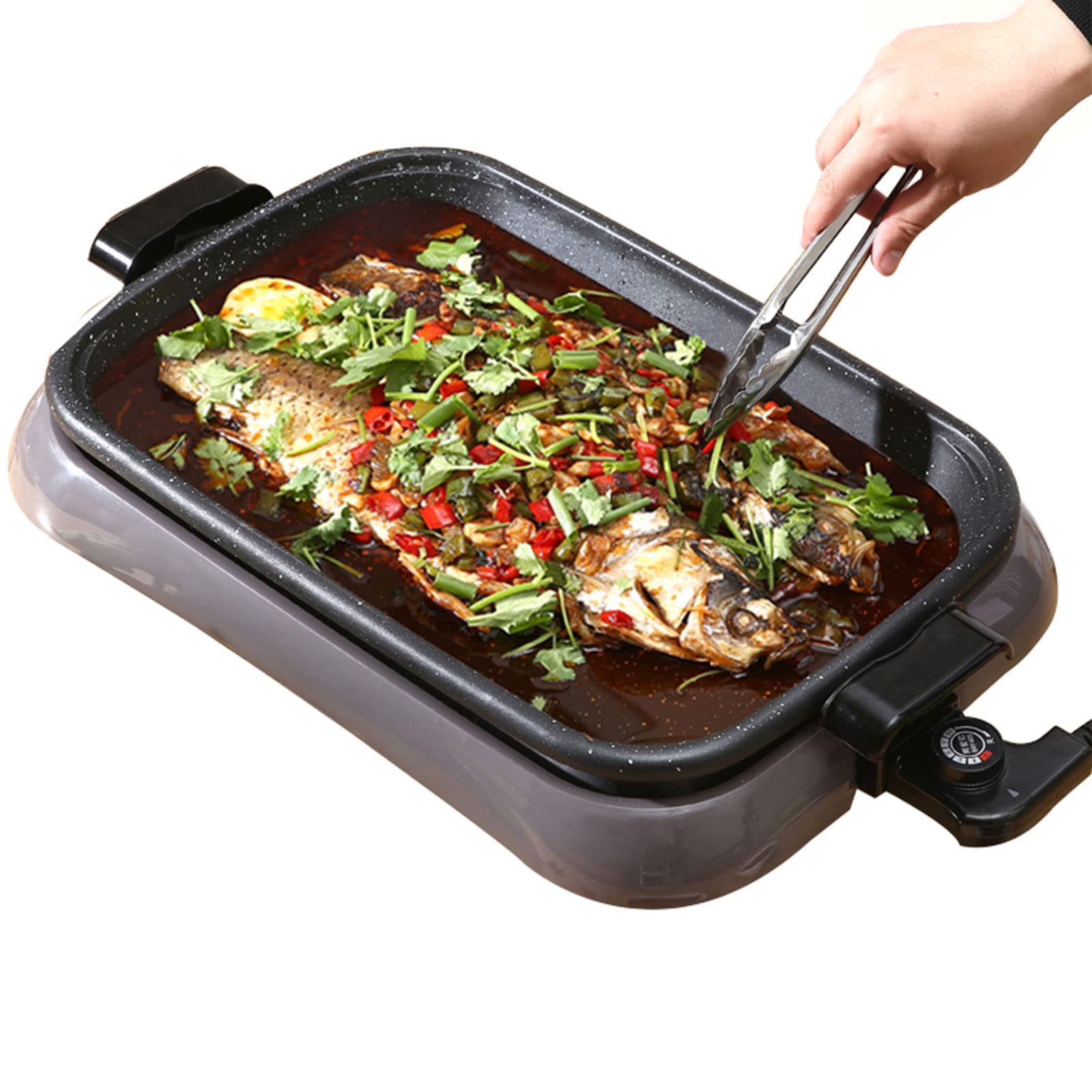 BYCDD 2-in-1 Electric Indoor Grill with Reversible Nonstick Plates - 4 Serving Capacity, Adjustable Temperature Control - Perfect for Family BBQ, Party Cooking & Healthy Meals - Black (8L)