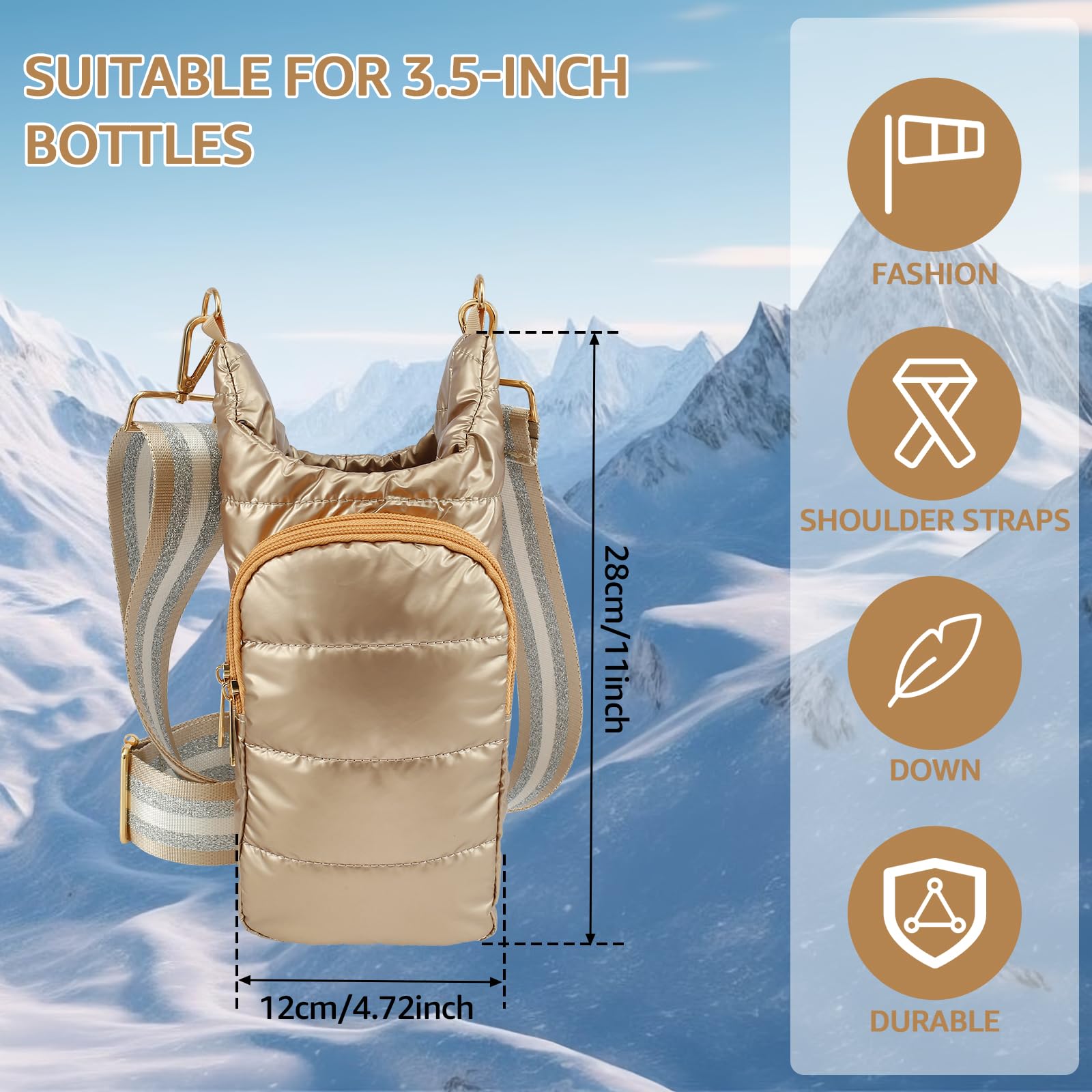 FALESOUL Insulated Water Bottle Holder - Quilted Crossbody Sling Bag with Adjustable Strap for Hiking, Gym & Travel - Leakproof Carrier for 32oz Bottles (Gold) - Perfect for Outdoor Adventures, Workouts & Daily Commute