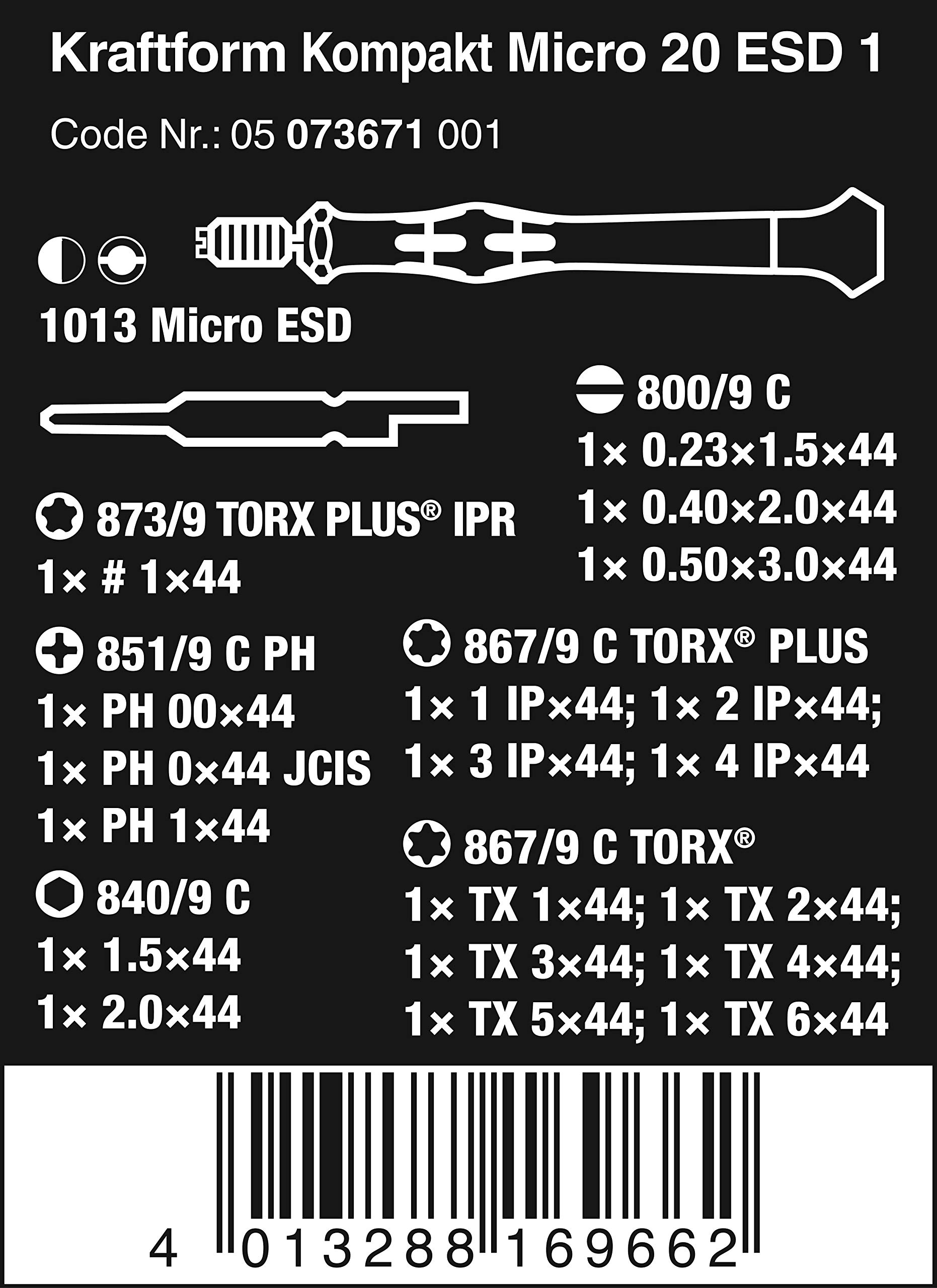 KRAFTFORM Micro-Set ESD/20 SB BIT Set Handle - Precision Screwdriver Set for Electronics Repair, PC & Phone Maintenance - Anti-Static ESD Safe Tools for Technicians & DIY Projects