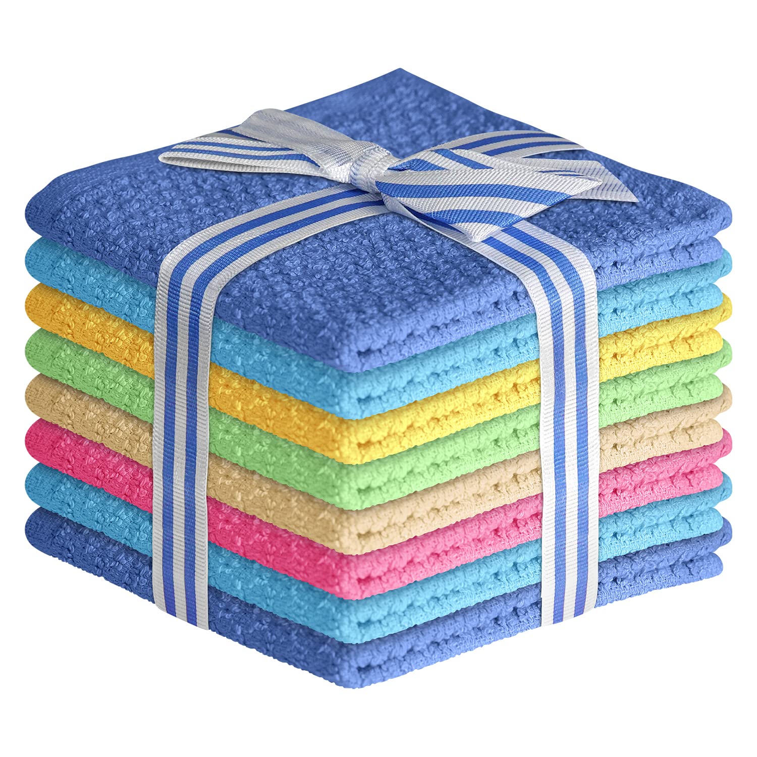 8-Pack Multicolor Cotton Washcloths - Soft, Absorbent & Reusable for Face, Body & Kitchen - 12x12 Inches - Perfect for Bathroom, Spa & Household Cleaning