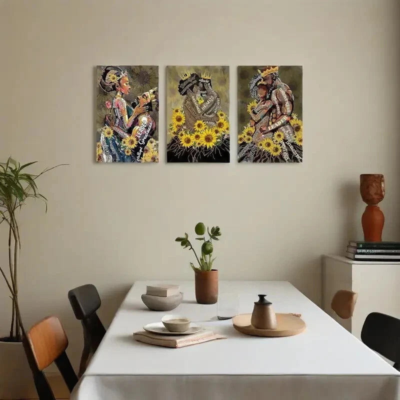 3-Piece Black Sunflower Metal Wall Art for Men & Couples - Ready to Hang Home Decor - Perfect for Bedroom, Living Room & Office Wall Decor