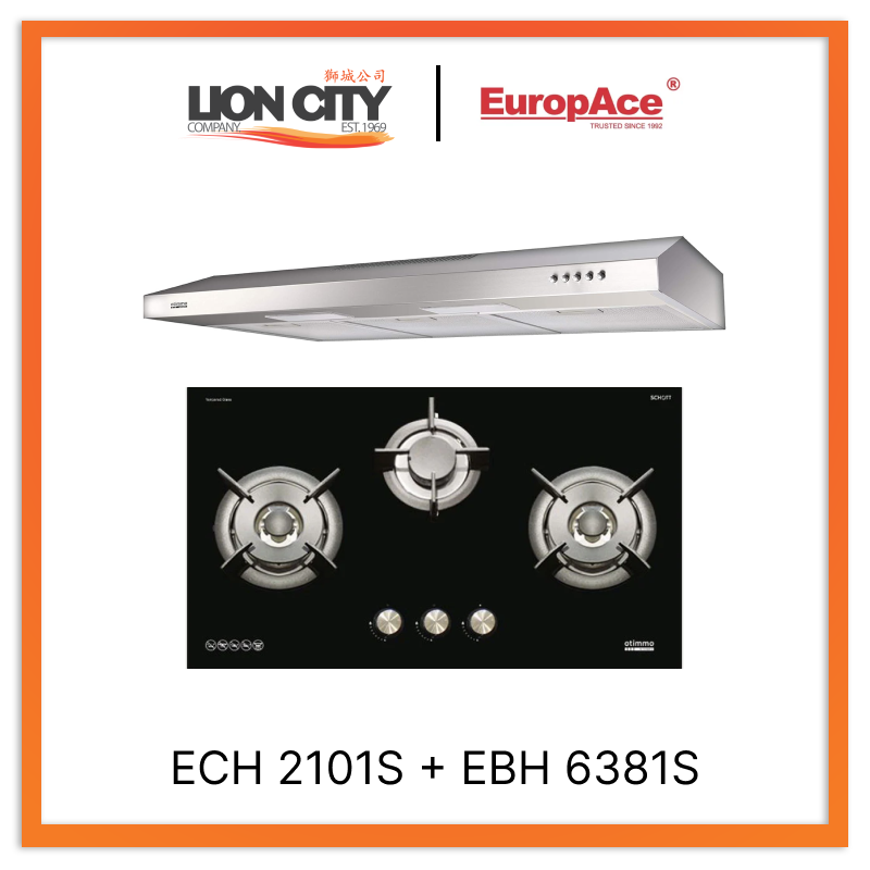 Europace ECH2101S 90cm Slim Range Hood + EBH6381S 3 Burner 80cm Glass Cooktop - Modern Kitchen Ventilation System for Home Cooking & Smoke Removal