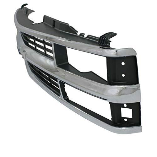 94-99 Chevy C/K Pickup & 95-00 Tahoe Chrome Black Grill Grille Assembly Replacement - Durable Front Bumper Cover for Off-Roading & Custom Truck Upgrades