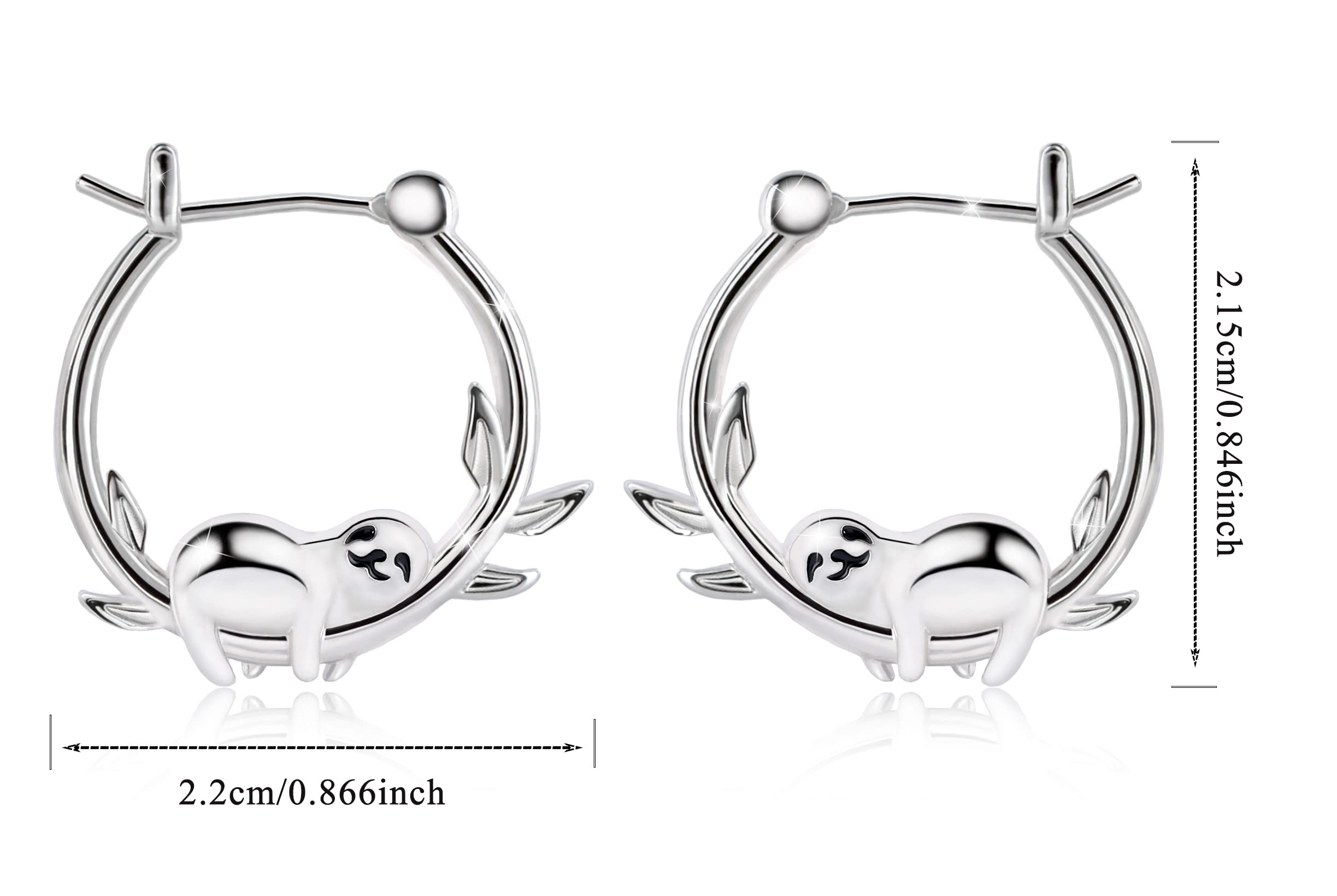 Sterling Silver Sloth Hoop Earrings for Women & Girls - Hypoallergenic Cute Animal Earrings for Sensitive Ears, Dainty Lightweight Huggie Hoops - Perfect Birthday & Christmas Gift for Teens, Best Friend Gifts, Everyday Wear & Special Occasions