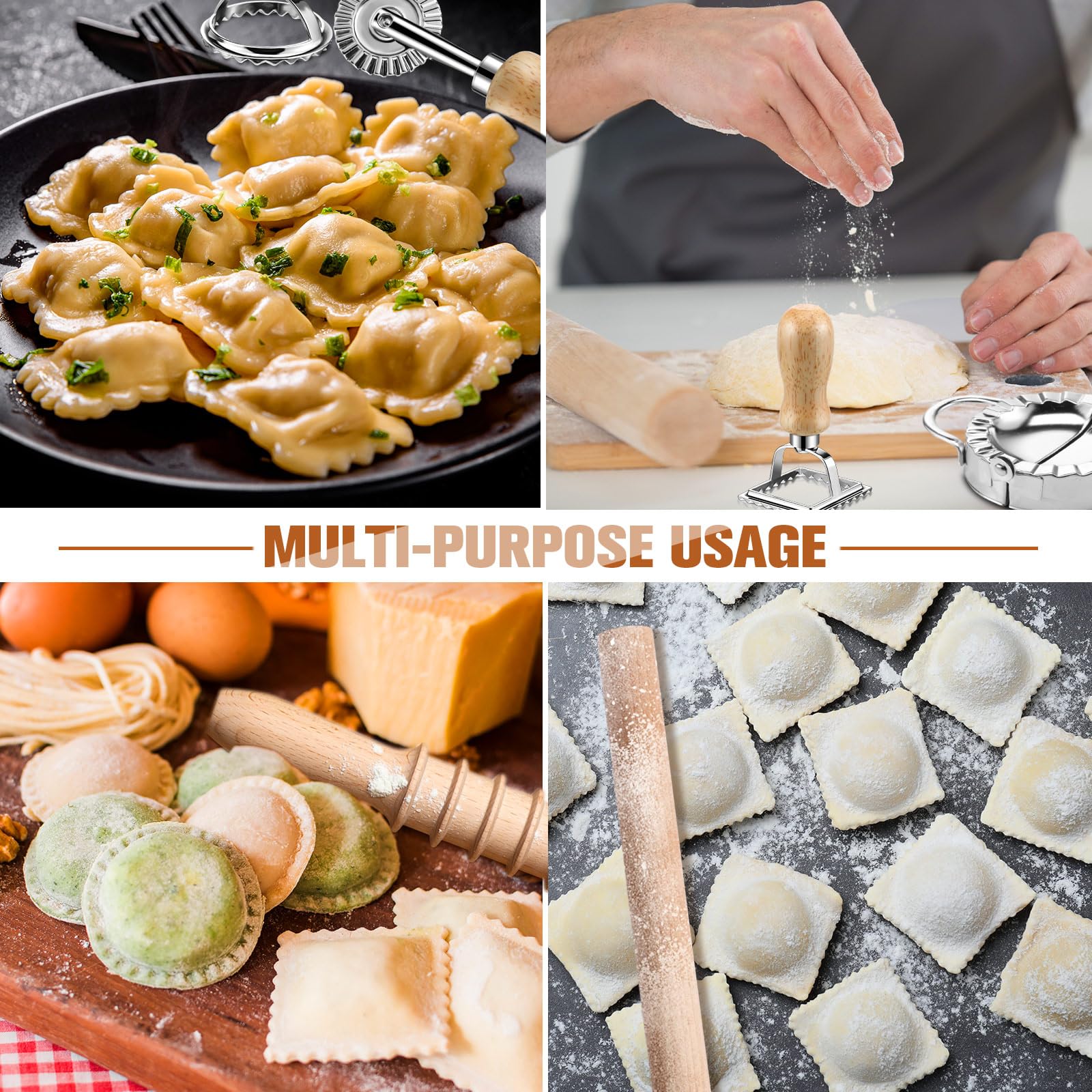 12-Piece Ravioli Mold Set with Press, Scraper, Cutter & Pierogi Maker - Includes Rolling Pin, Gnocchi Board, Wooden Roller & 4 Stamp Cutters for Homemade Pasta, Dumplings - Perfect for Italian Cooking, Family Meal Prep & Holiday Gatherings