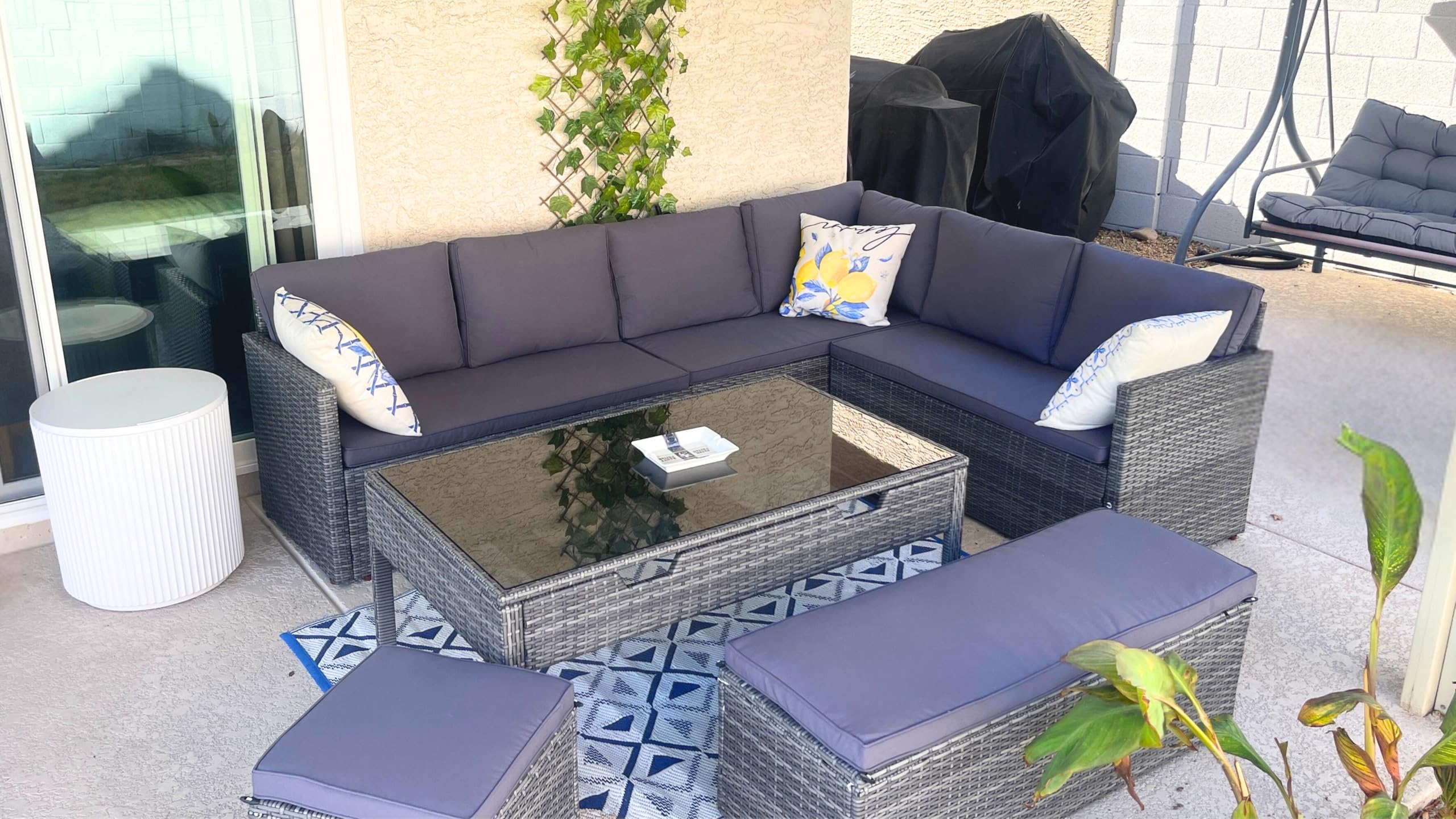 YITAHOME 6-Piece All-Weather Outdoor Patio Furniture Set - Gray Gradient Wicker Sectional Sofa with Lift-Top Coffee Table & Ottoman, Waterproof Garden Conversation Set for Backyard, Deck, Porch, Poolside | Perfect for Relaxing & Entertaining Guests