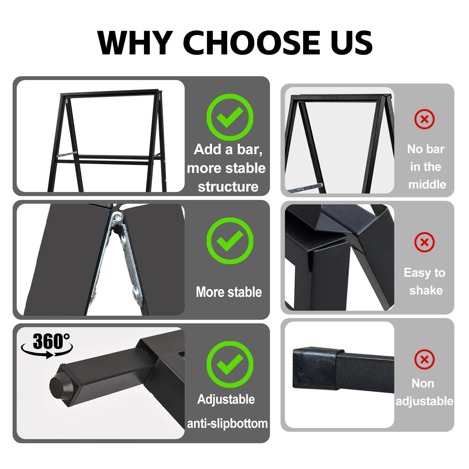 USCNC 24x36 Inch Heavy Duty Double-Sided A-Frame Sandwich Board Sign - Durable Slide-in Sidewalk Sign for Outdoor Advertising, Business Promotions & Street Marketing (Frame Only, No White Board Included) - Perfect for Restaurants, Retail Stores & Event Signage