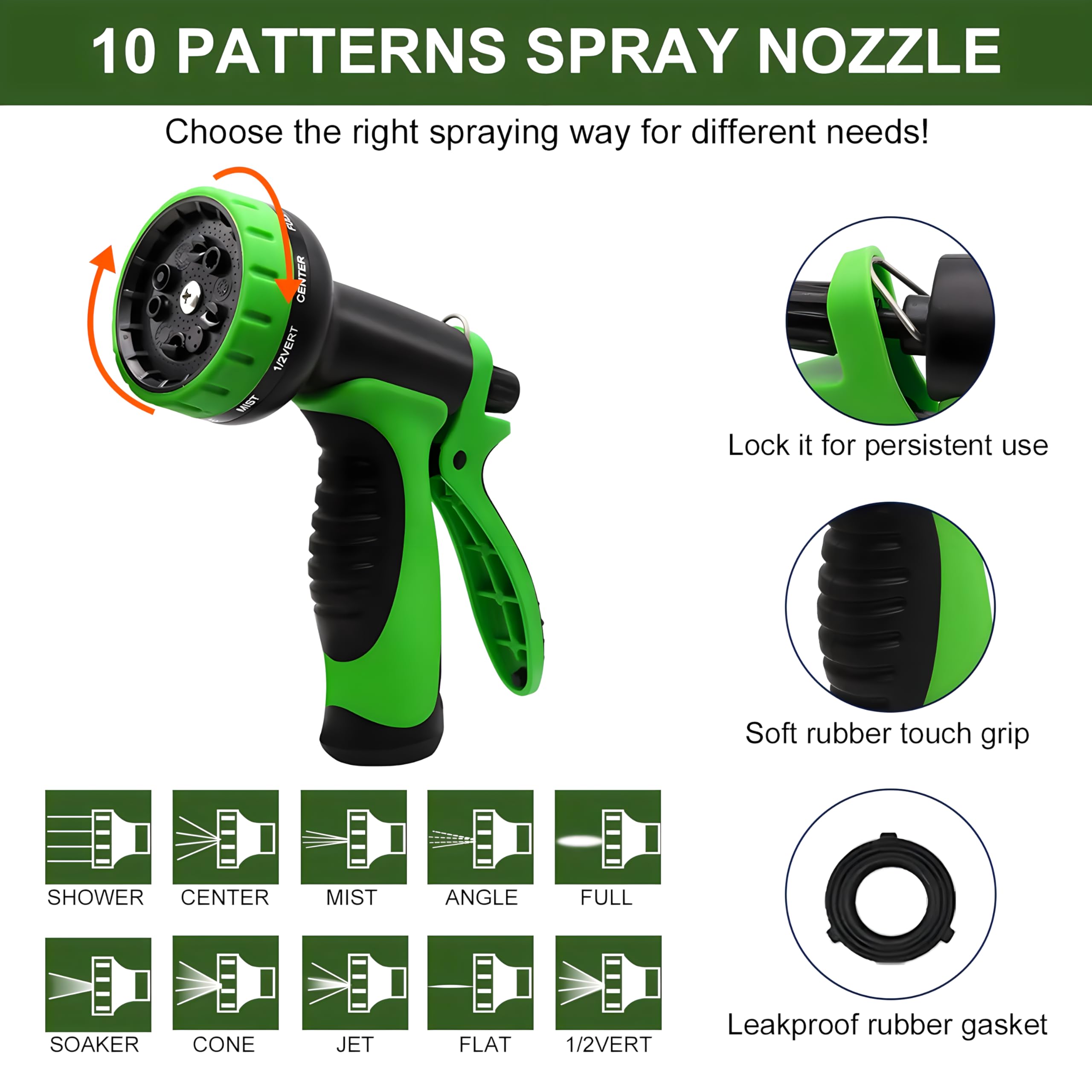 50ft Expandable Garden Hose with 10-Function Nozzle - Lightweight Flexible Water Hose with Durable Latex Core & Solid Brass Fittings - Perfect for Watering Plants, Washing Cars, and Outdoor Cleaning