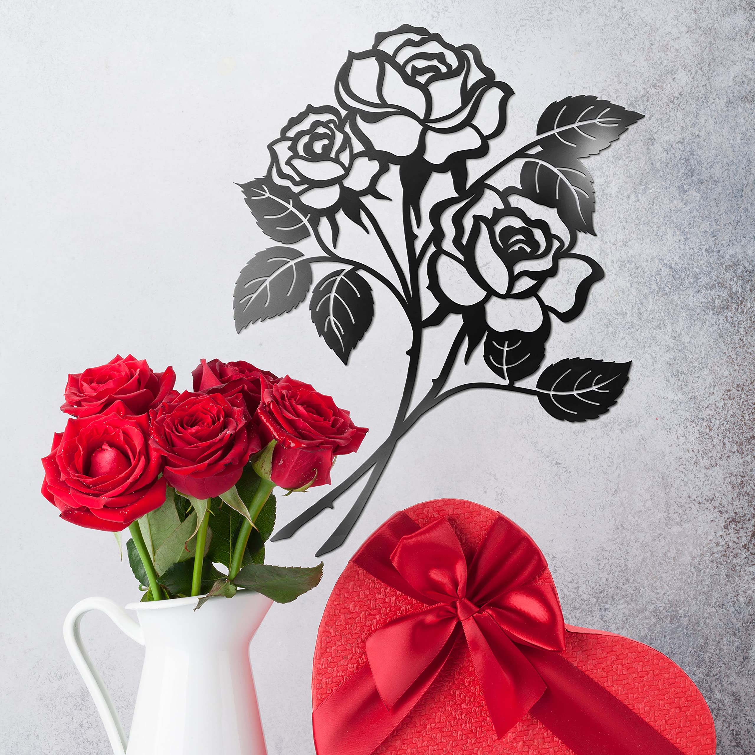 Vivegate Black Metal Rose Wall Art Decor - Large 17.5