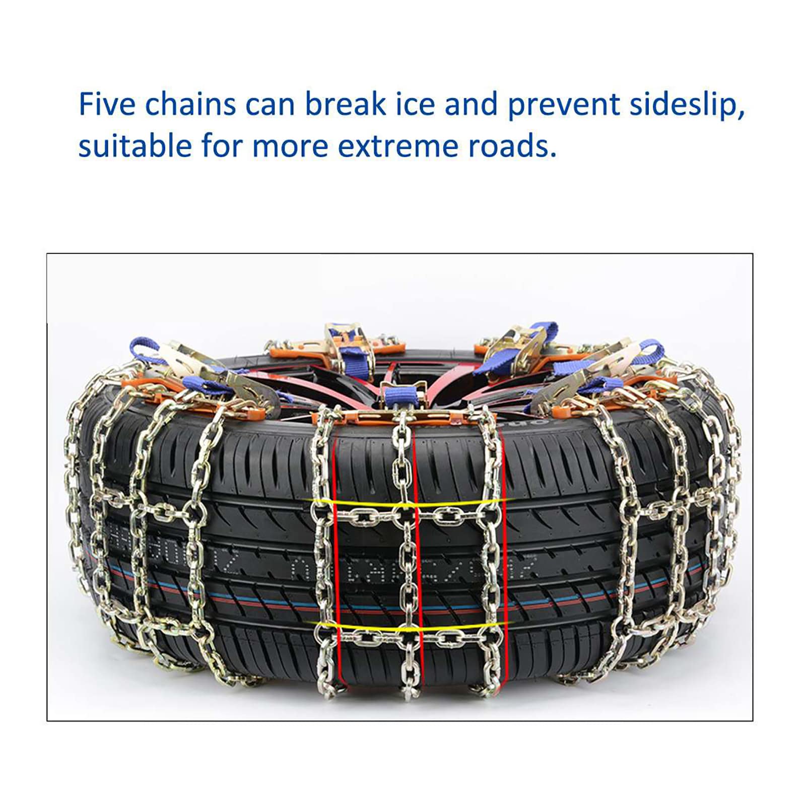 Universal Snow Chains for Cars - Adjustable Auto Tire Traction Chains (165-285mm Width) | 6-Pack Heavy Duty Winter Security Chains | Perfect for SUVs, Trucks & Sedans in Snowy Conditions