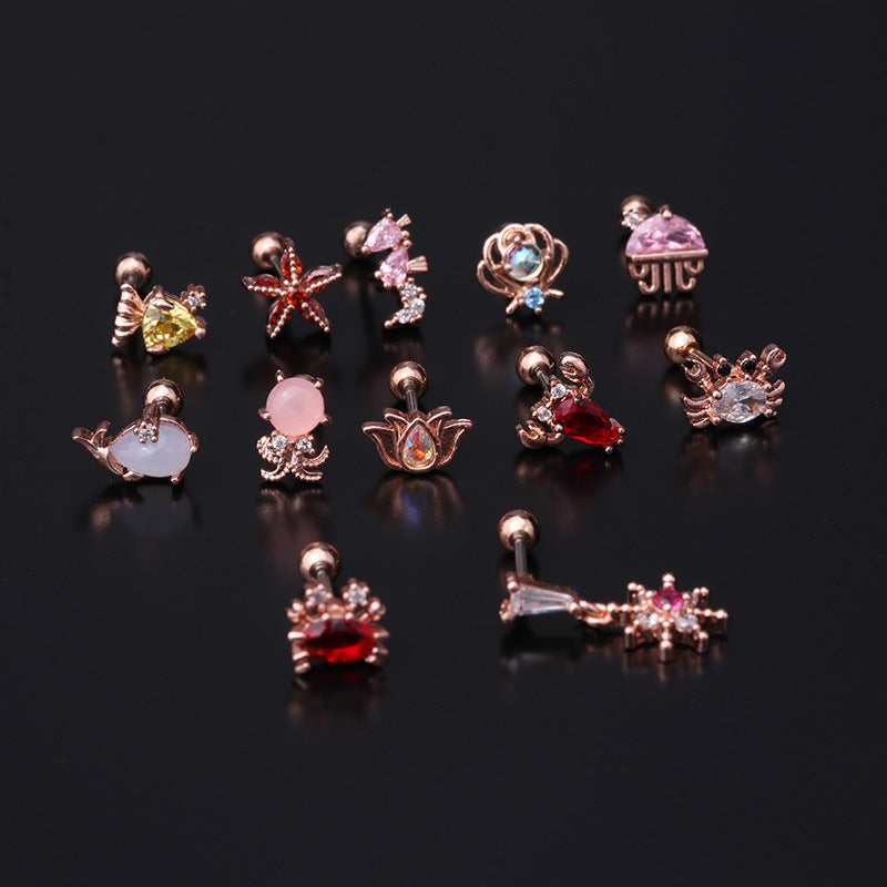 20G Cartilage Tiny Stud Earrings - Cute Ocean Animal Earrings (Dolphin, Starfish, Turtle) | Hypoallergenic Stainless Steel Jewelry for Women - Perfect for Daily Wear, Beach Vacation & Gift Giving