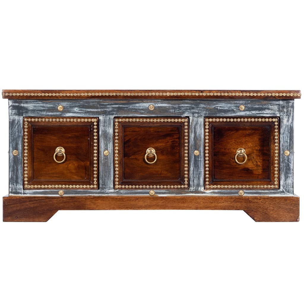 Mango Wood Coffee Table - Hand Painted Storage for Living Room
