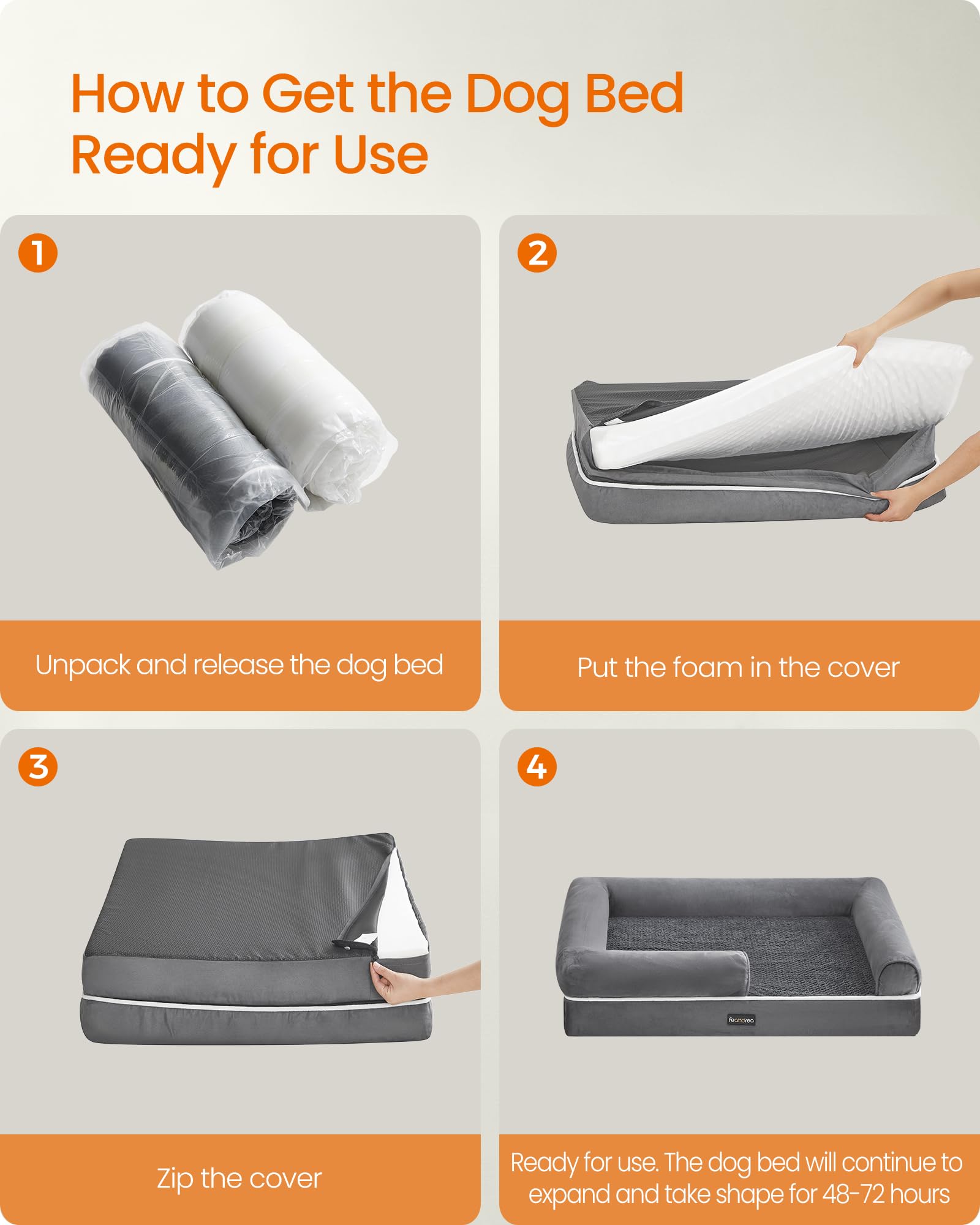 Feandrea Orthopedic Dog Bed Large - Waterproof Washable Cover for Pets