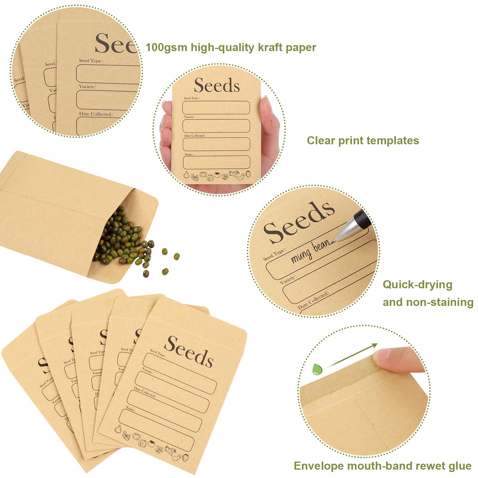 Joyberg 156 PCS Seed Envelopes 3.15”x4.72” - Kraft Paper Self-Sealing Seed Packets for Flower & Vegetable Seed Storage - Perfect for Gardeners, Seed Swapping & Organizing Plant Collections