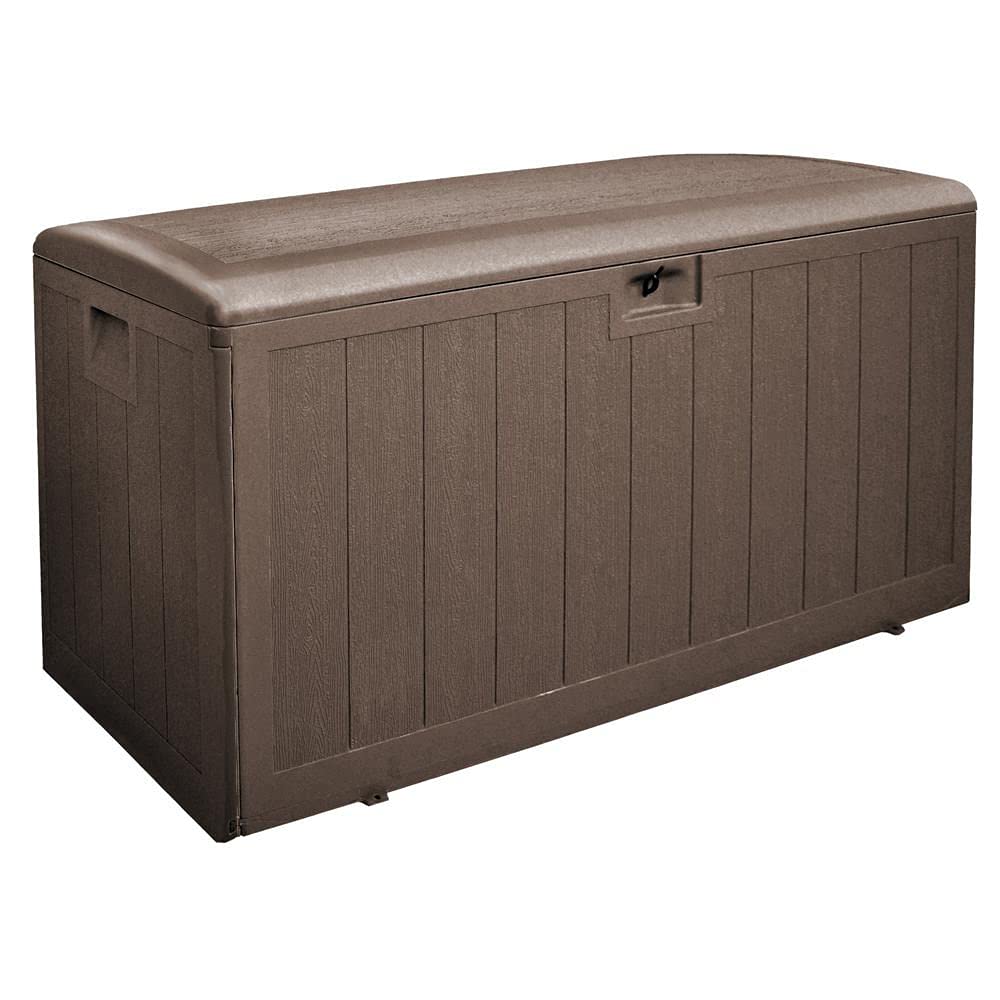 130 Gallon Outdoor Storage Deck Box with Soft Closure - Weatherproof Plastic Deck Box for Patio, Garden & Backyard Organization - Java Brown