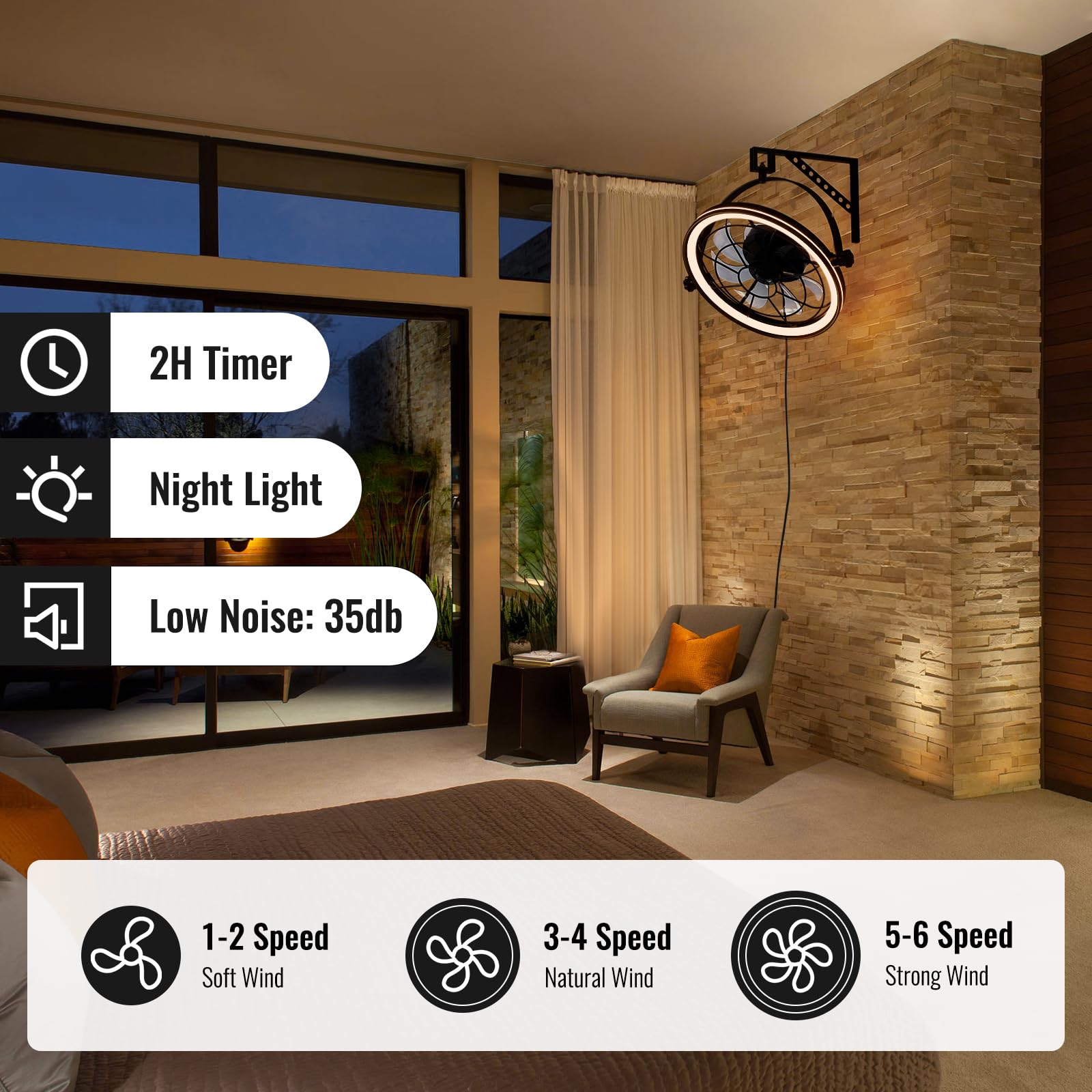 Siljoy 21 Inch Wall Mount Fan with Remote - 6-Speed Industrial Wall Mounted Fan with LED Light & Timer for Bedroom, Garage, Warehouse, Greenhouse - Perfect for Cooling Covered Patios and Indoor Spaces